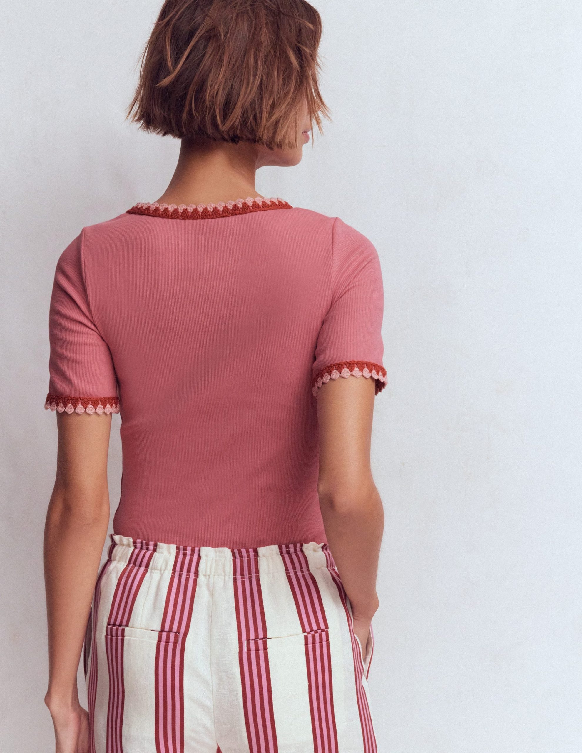 Maddie Trim Detail T-Shirt-Vintage Rose - Image 3