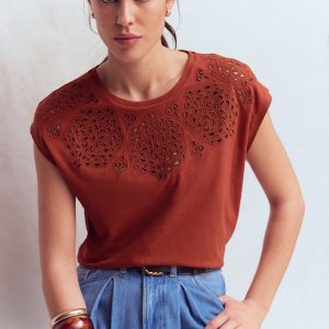 Willow Broderie T-shirt-Burnt Orange