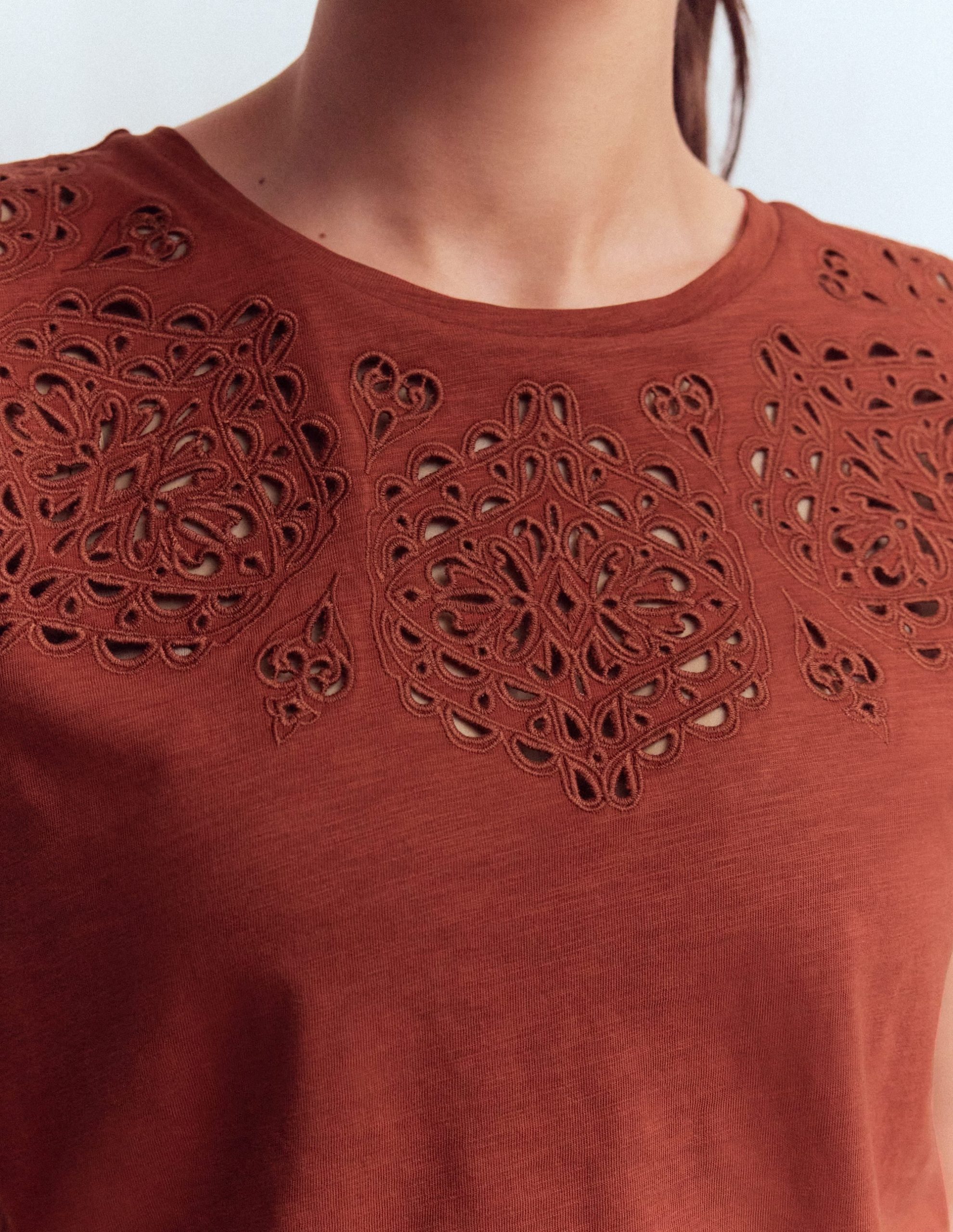 Willow Broderie T-shirt-Burnt Orange - Image 2