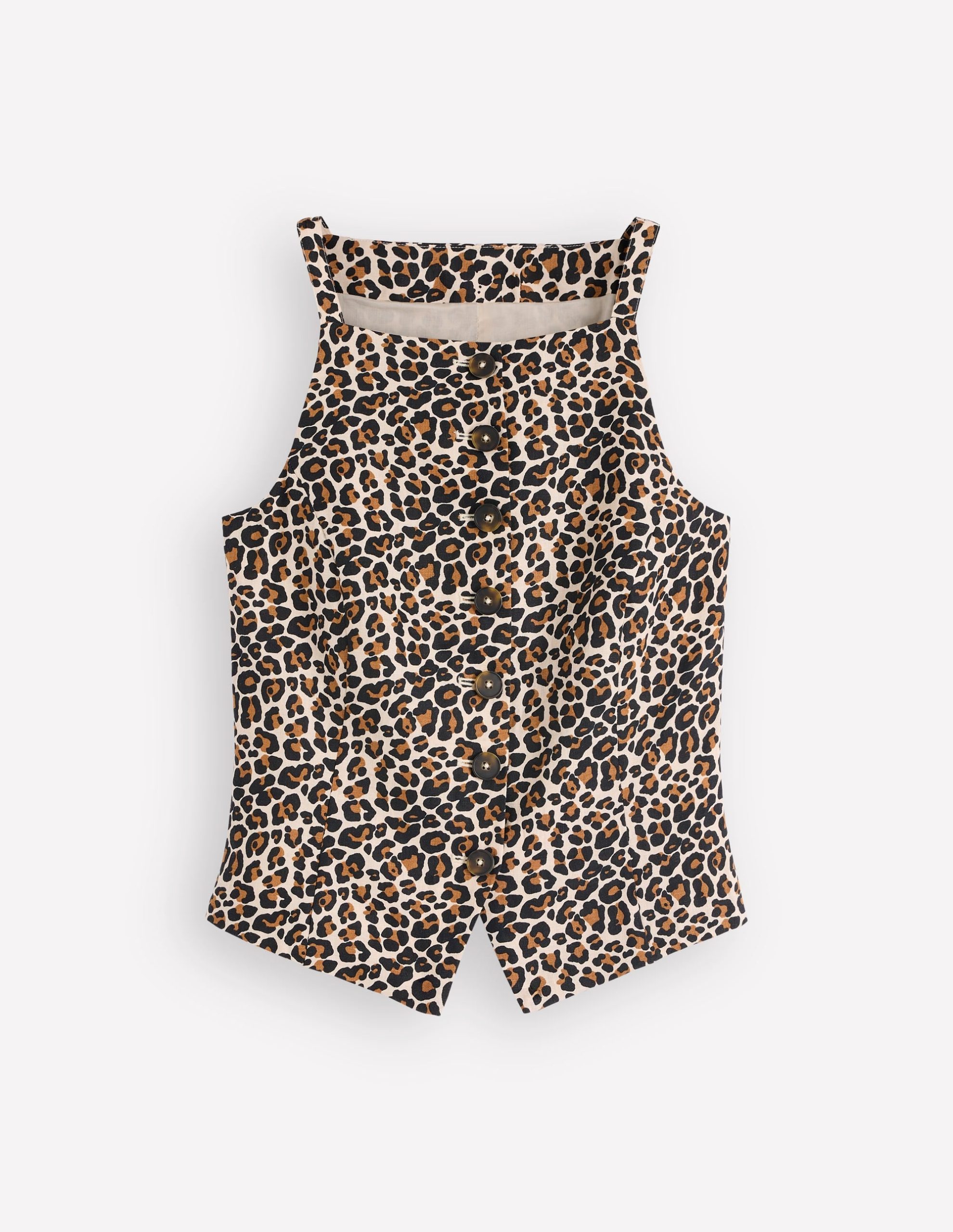 Square Neck Linen Waistcoat-Leopard Print - Image 5