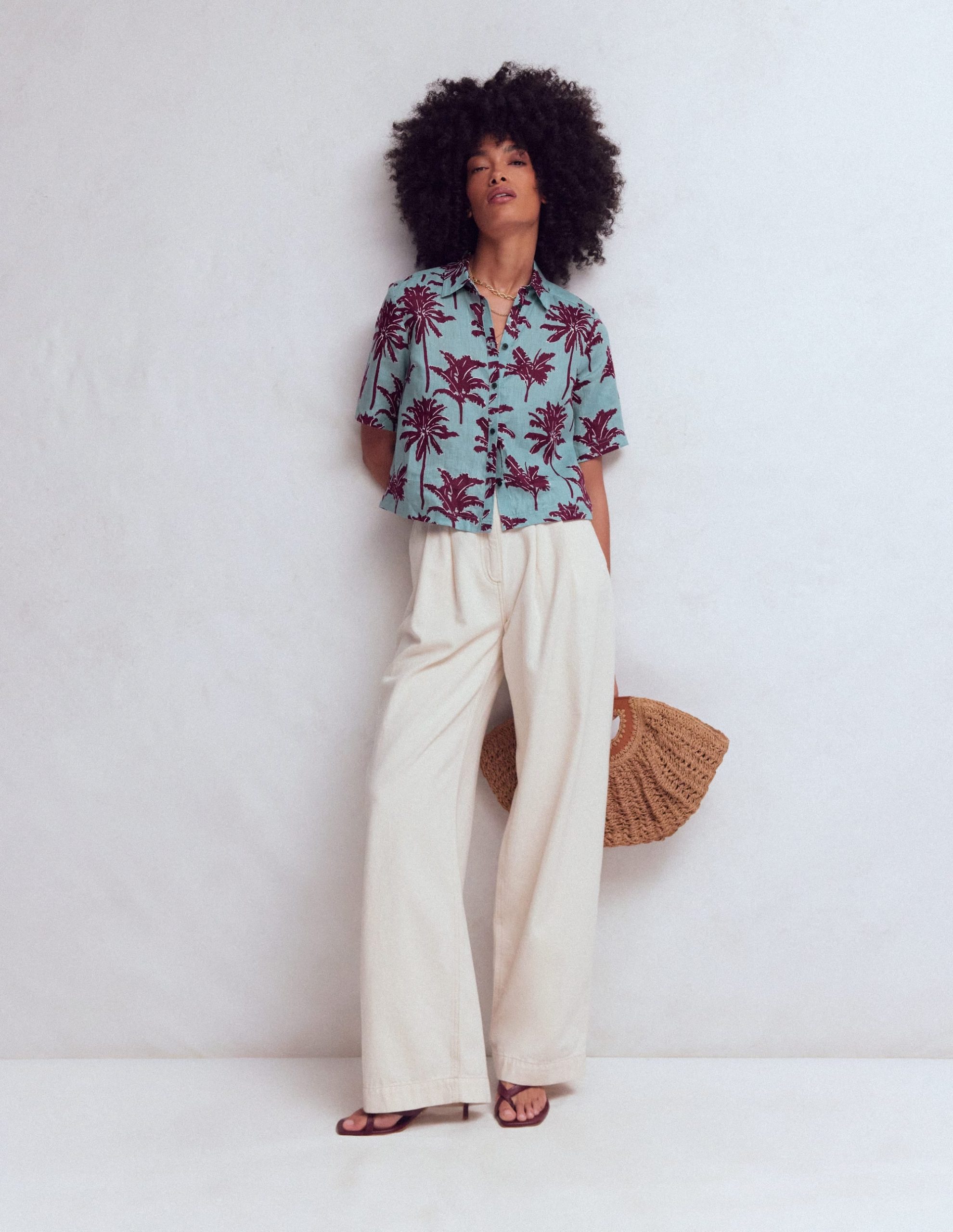 Short Sleeve Linen Shirt-Seamist Blue. Palm Paradise - Image 5