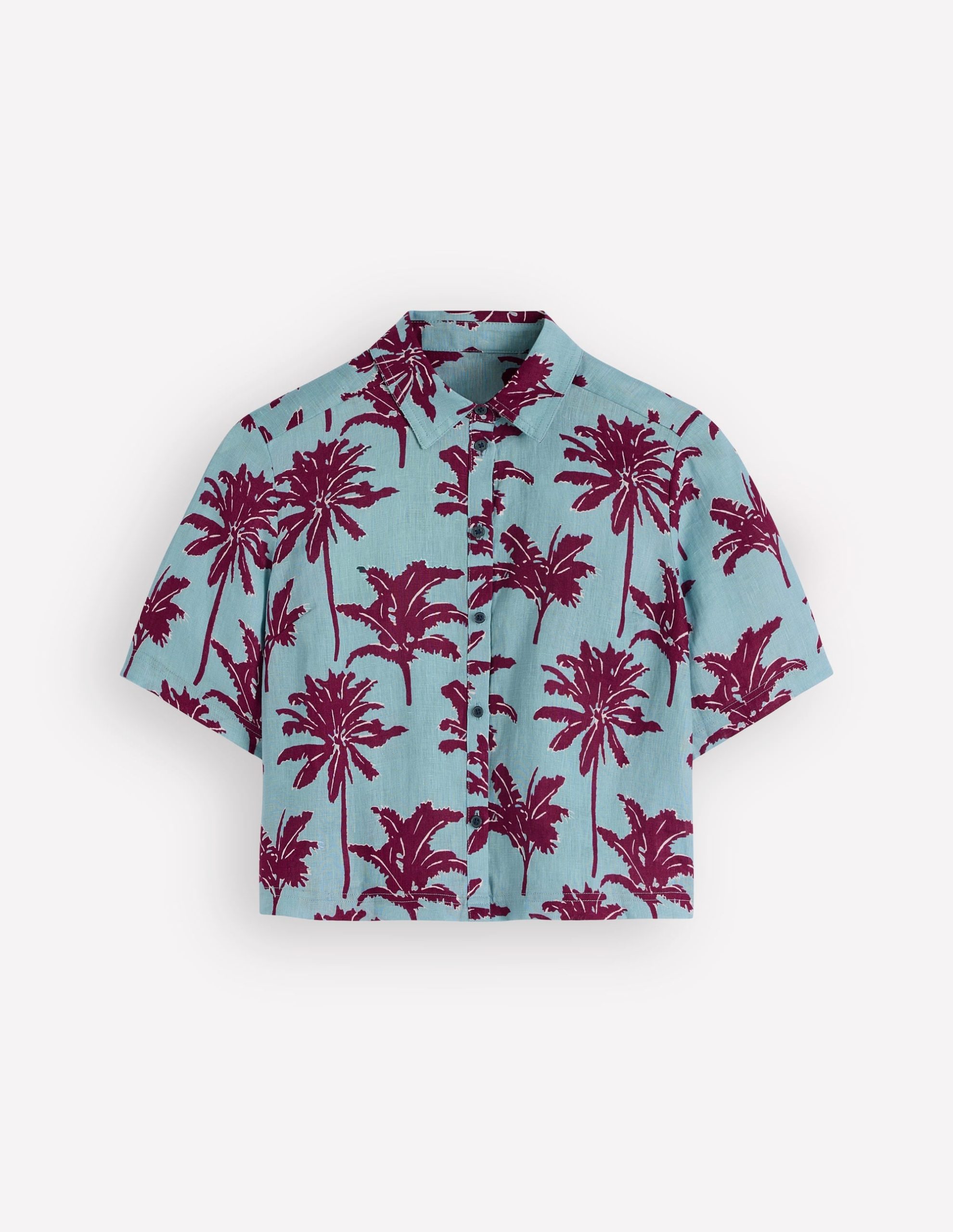 Short Sleeve Linen Shirt-Seamist Blue. Palm Paradise - Image 8