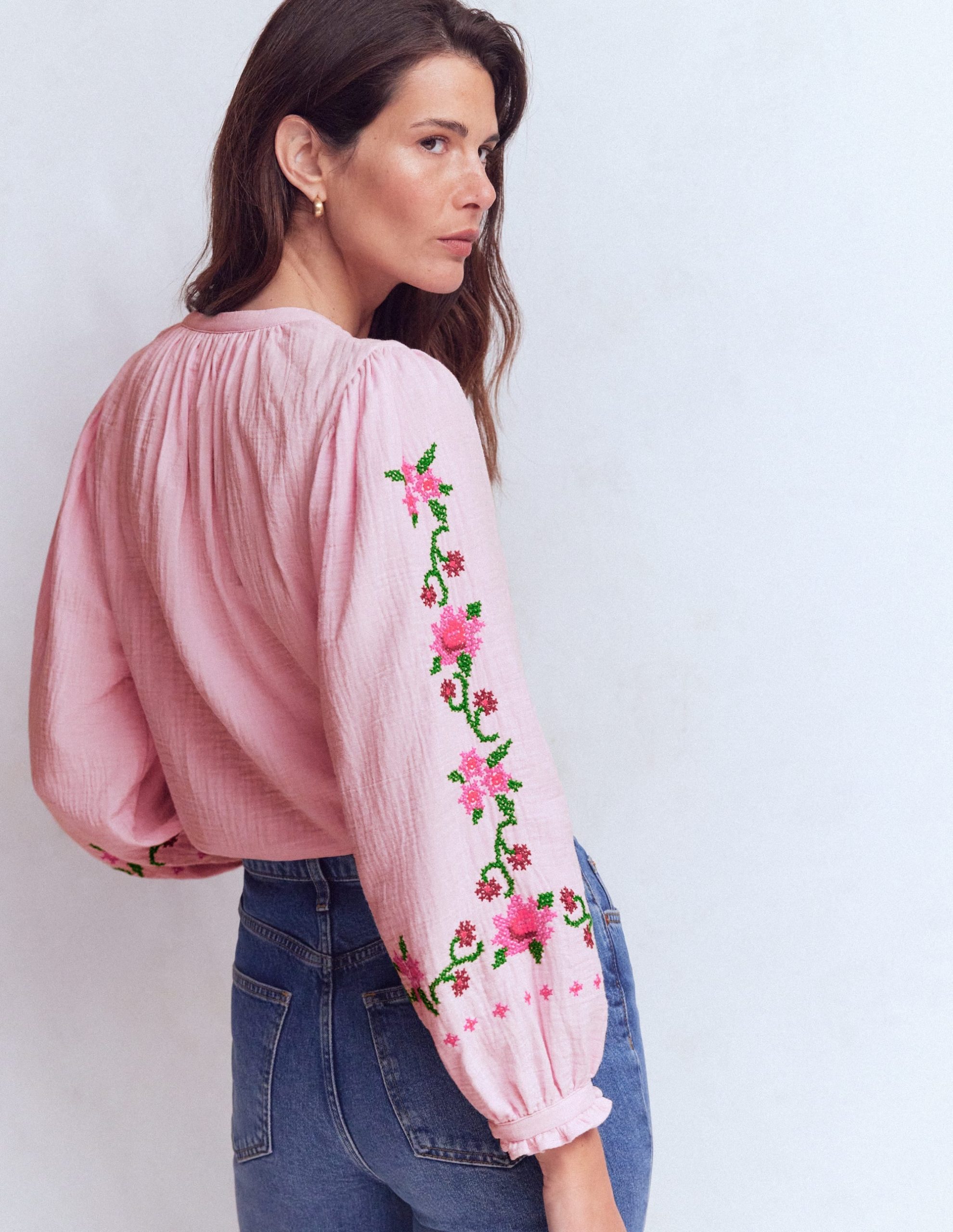 Camille Double Cloth Top-Spring Blossom Pink Embroidery - Image 4