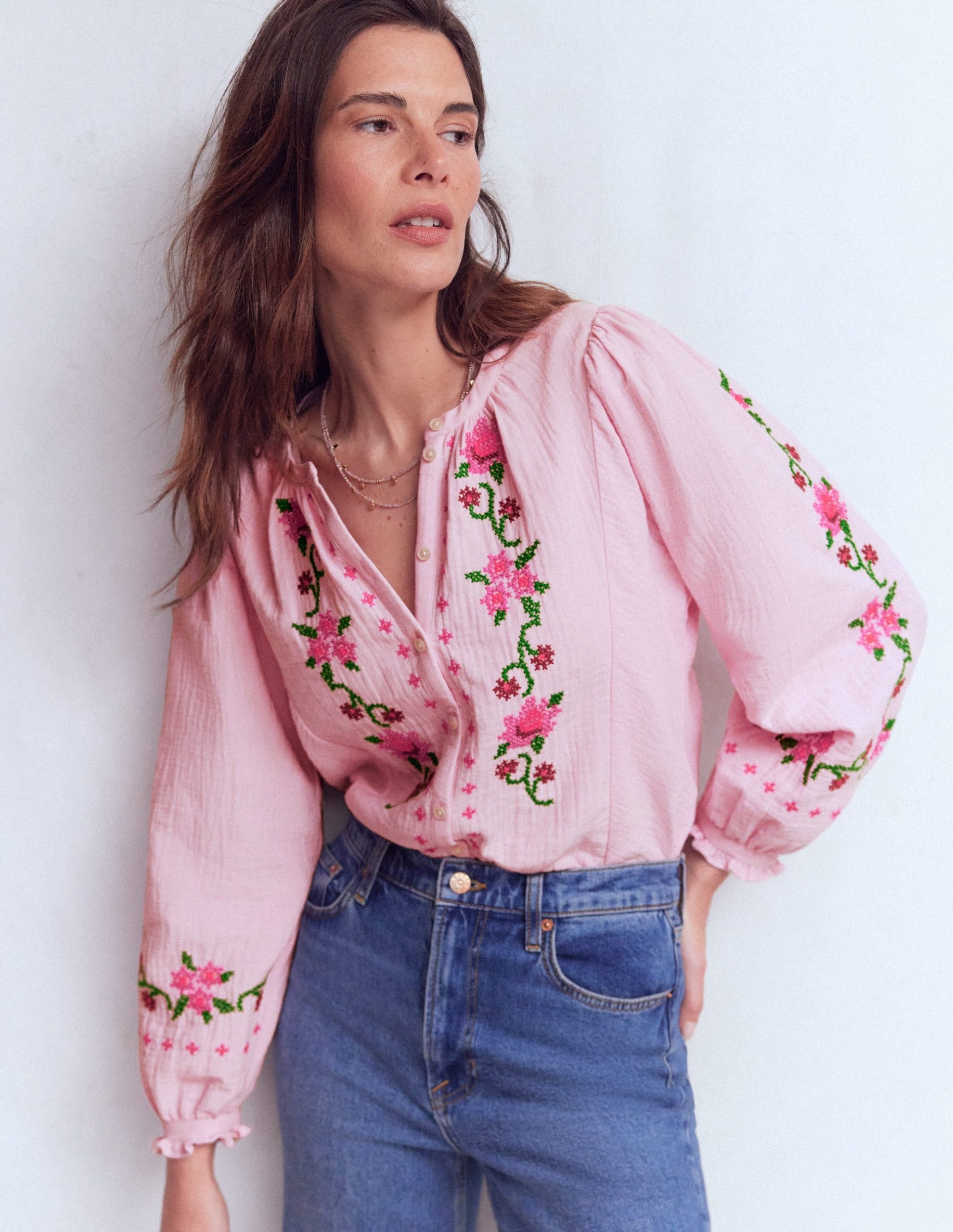 Camille Double Cloth Top-Spring Blossom Pink Embroidery - Image 5