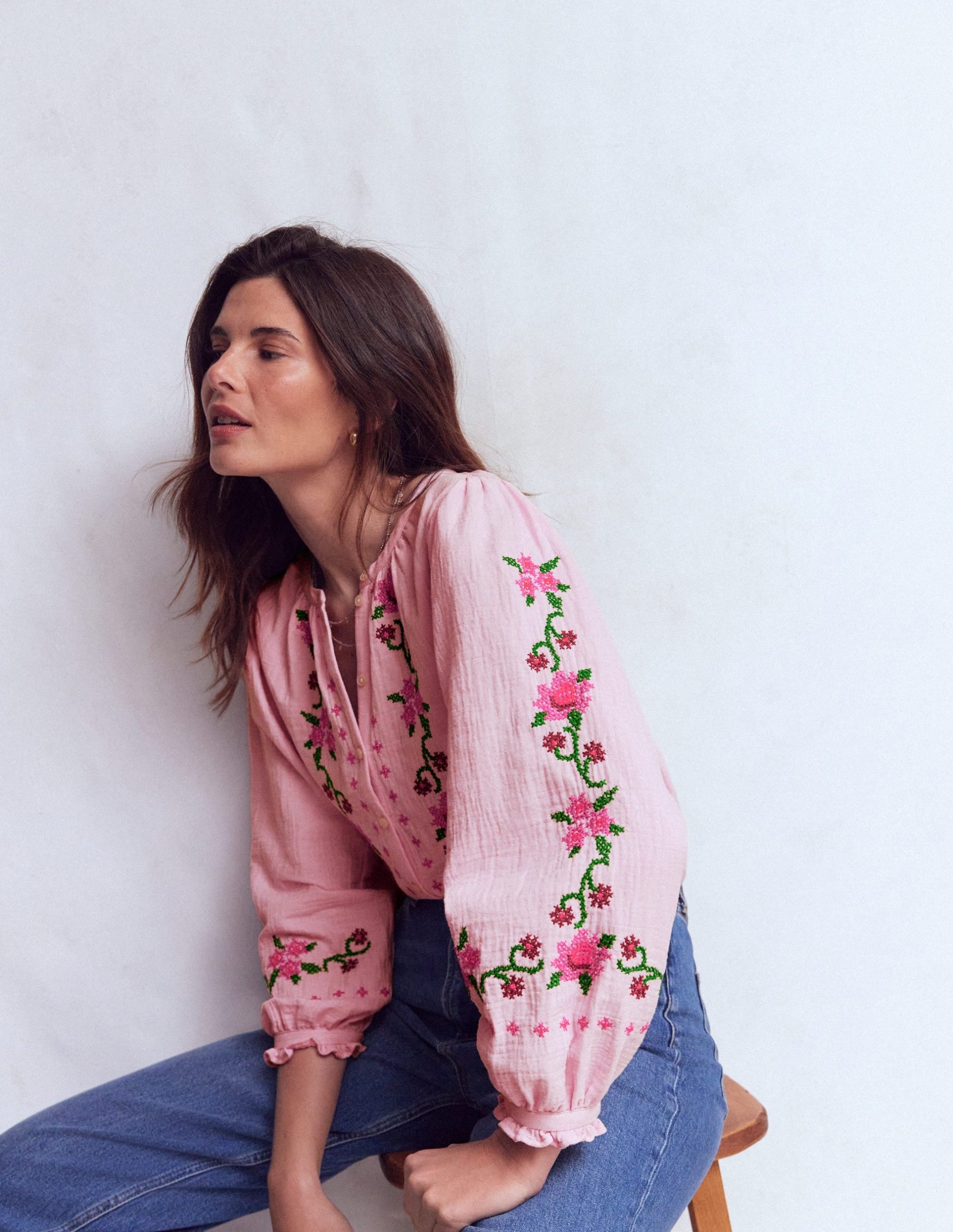 Camille Double Cloth Top-Spring Blossom Pink Embroidery - Image 6