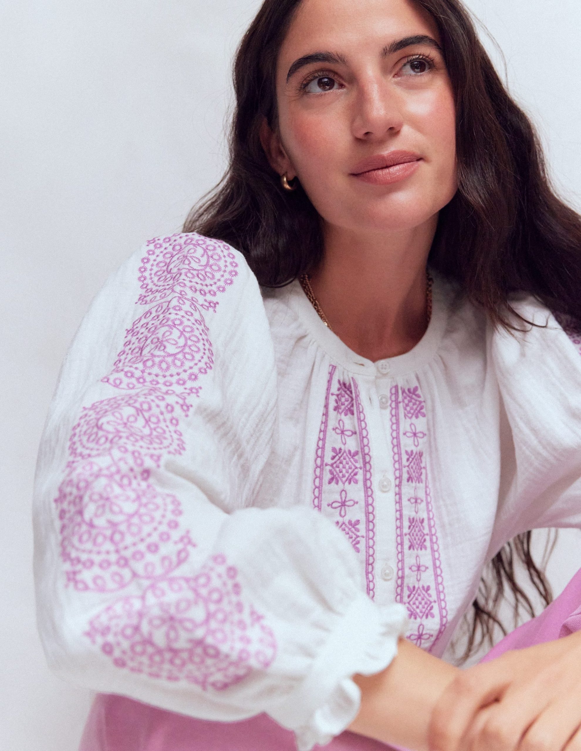 Camille Double Cloth Top-White Embroidery - Image 2
