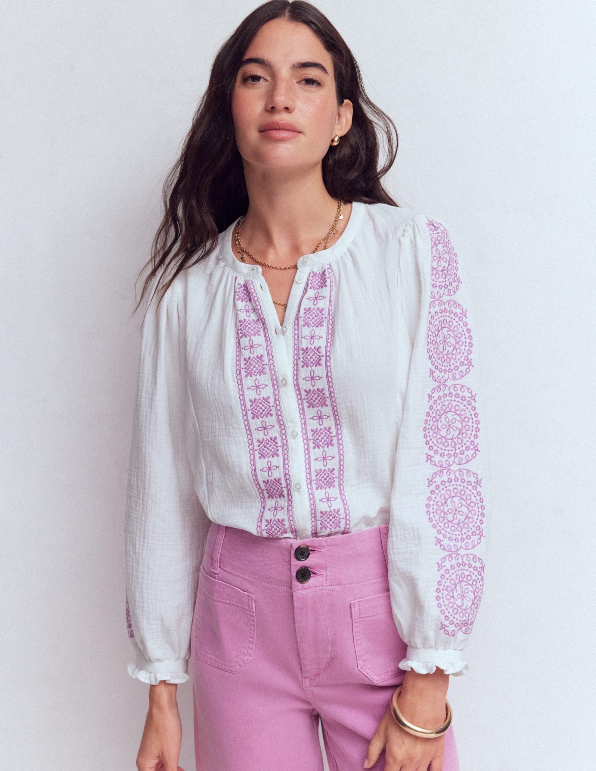 Camille Double Cloth Top-White Embroidery - Image 5