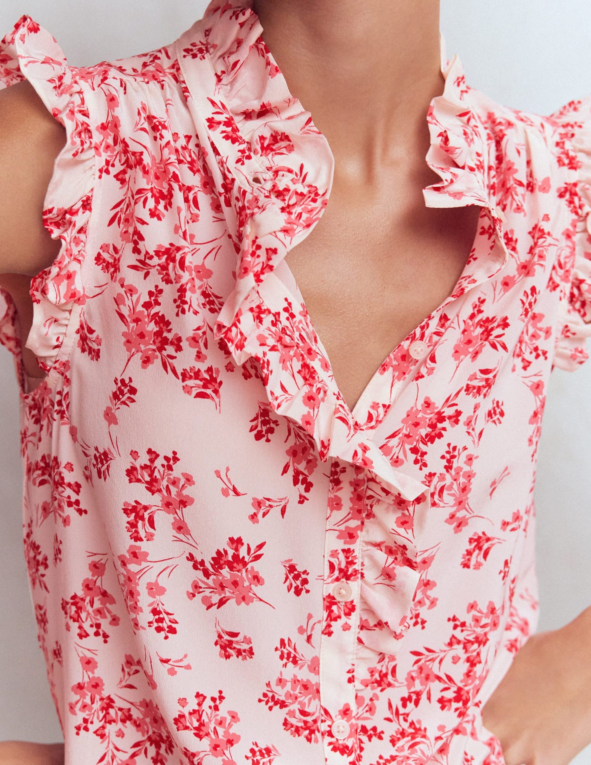 Isabel Sleeveless Silk Top-Pink. Bloom Scatter Mono - Image 2
