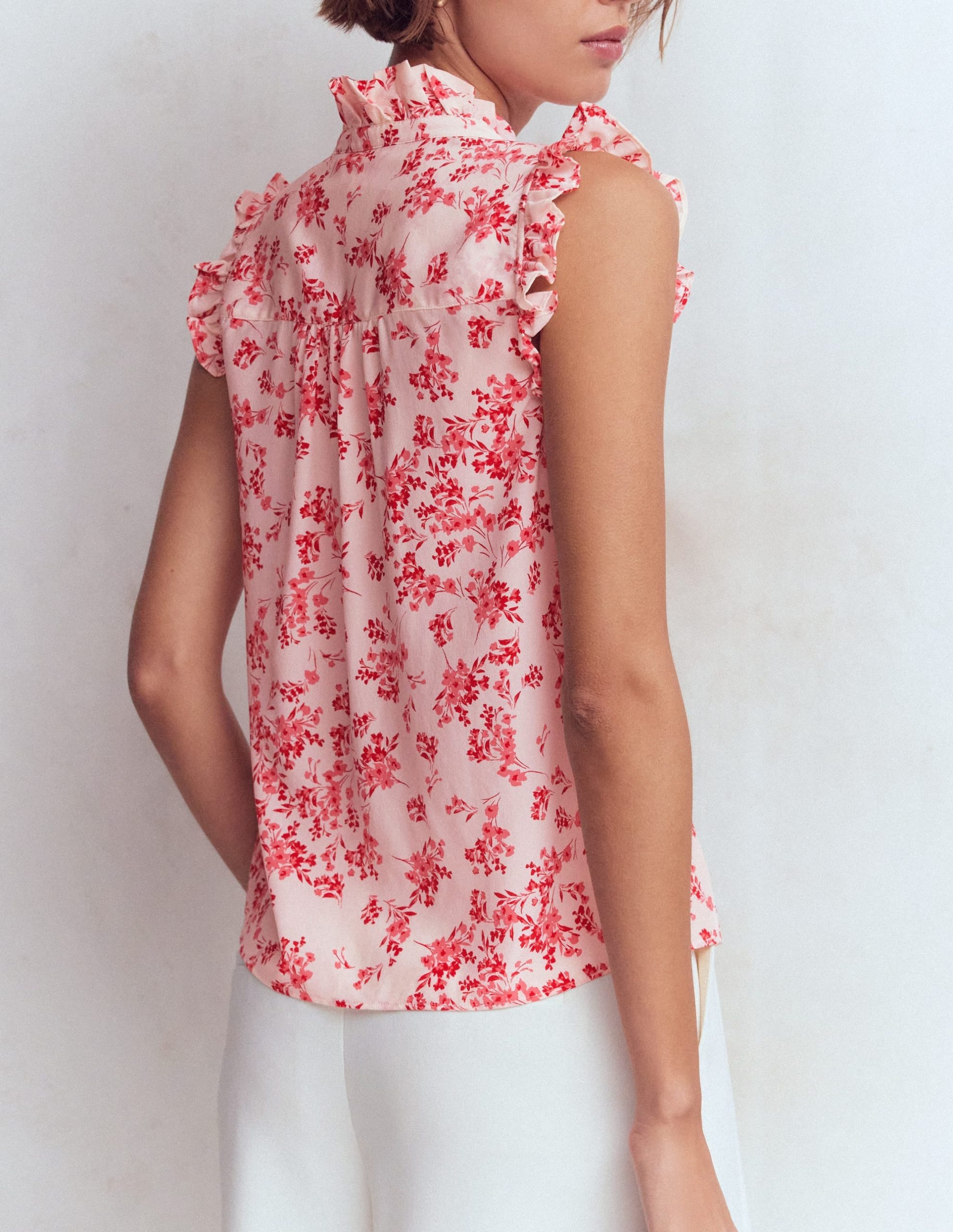 Isabel Sleeveless Silk Top-Pink. Bloom Scatter Mono - Image 3
