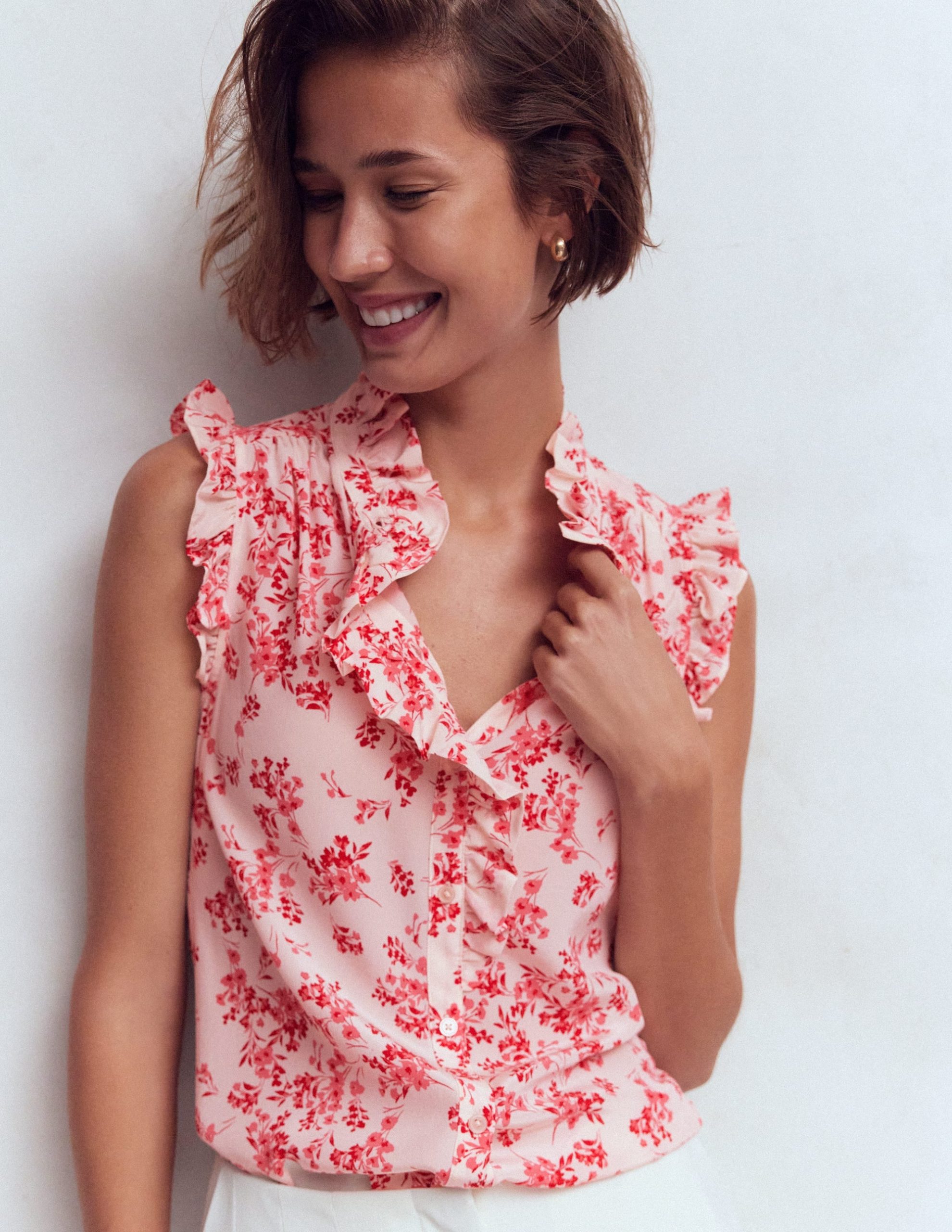 Isabel Sleeveless Silk Top-Pink. Bloom Scatter Mono - Image 5