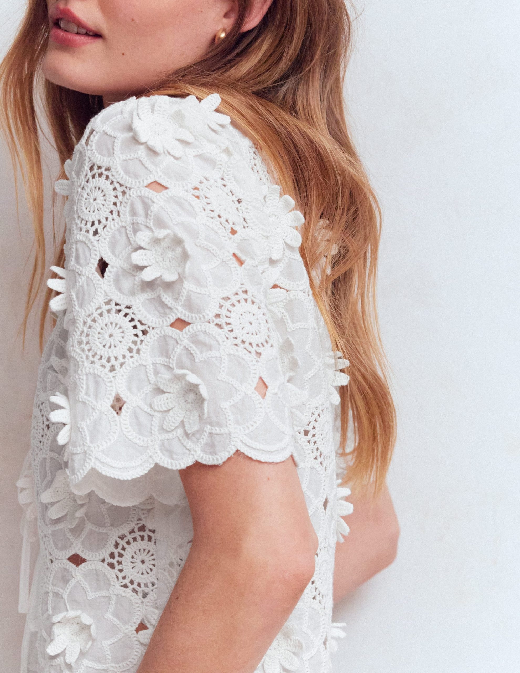 Tie Front Lace Top-White - Image 2