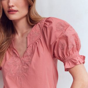 Cotton Embroidered Yoke Top-Vintage Rose Embroidered