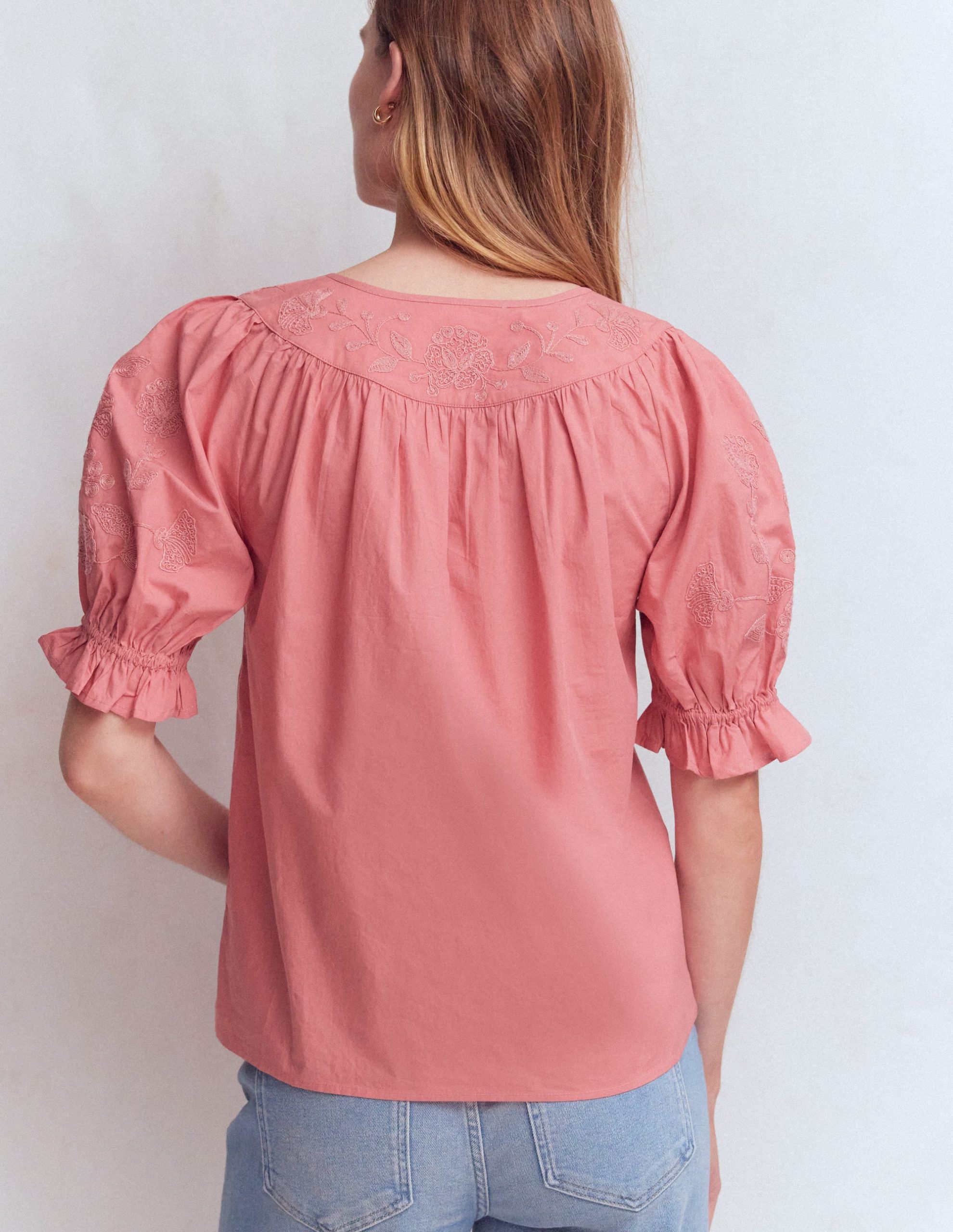 Cotton Embroidered Yoke Top-Vintage Rose Embroidered - Image 3