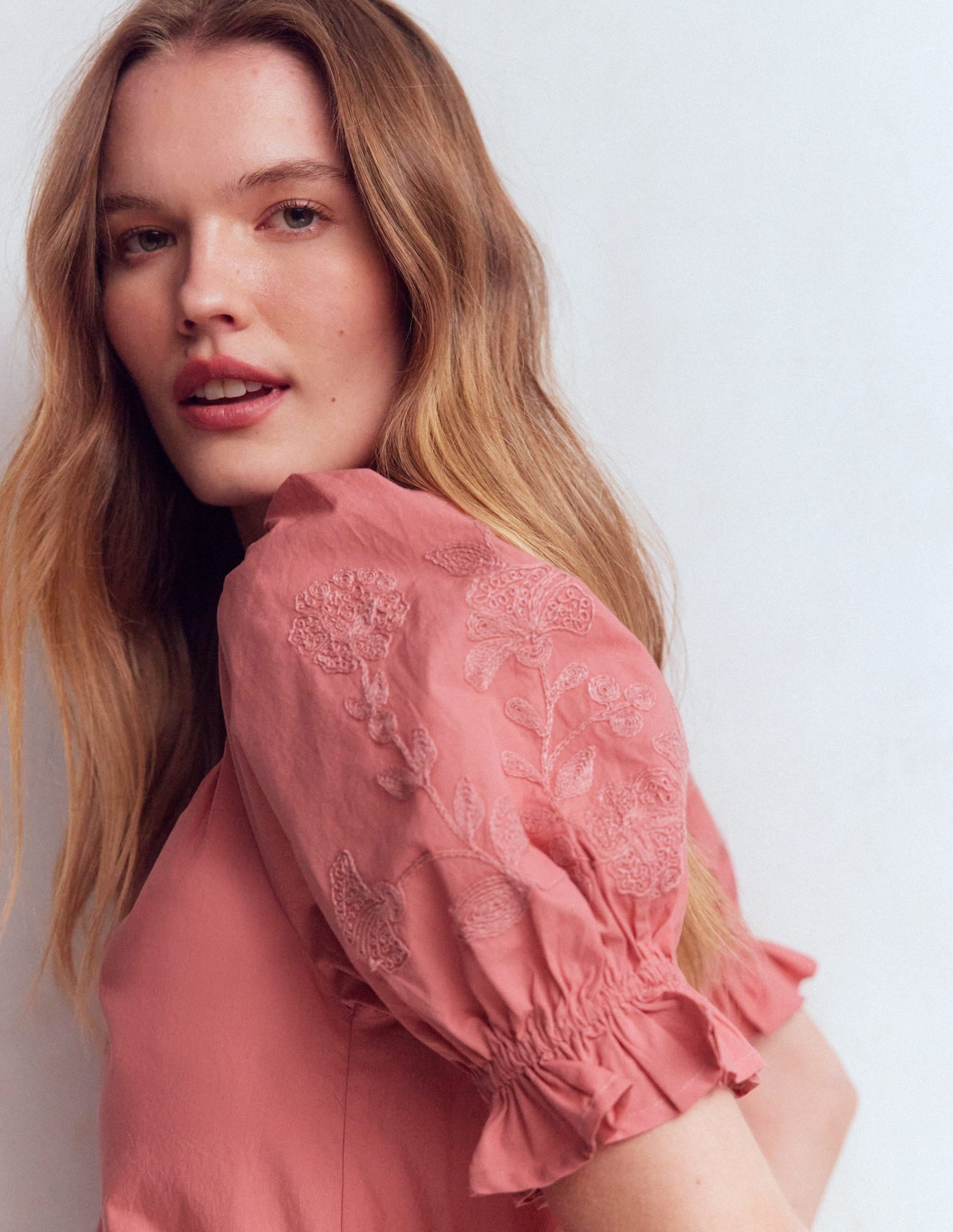 Cotton Embroidered Yoke Top-Vintage Rose Embroidered - Image 5