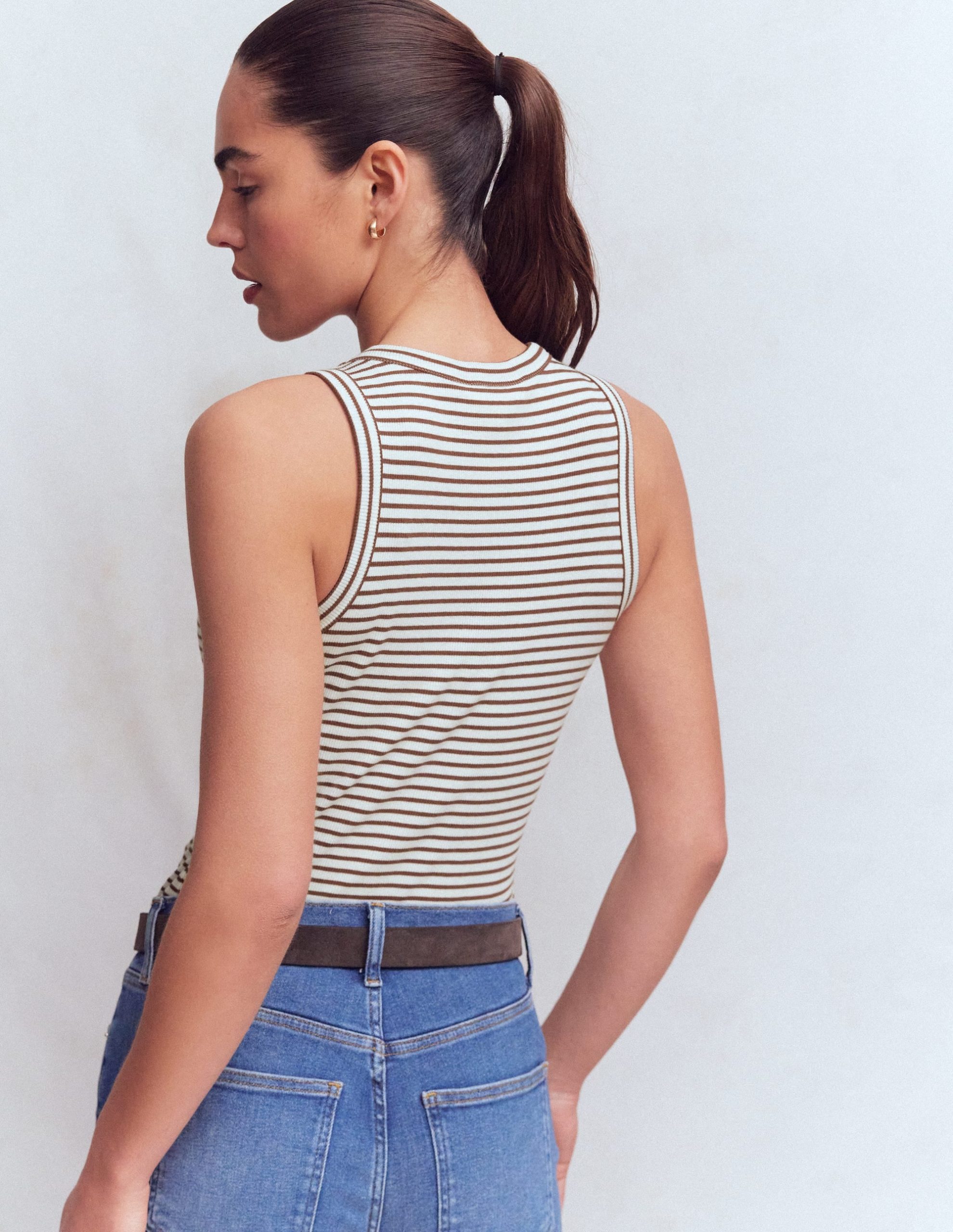 Ribbed Racer Vest-Ivory & Brown Stripe - Image 3