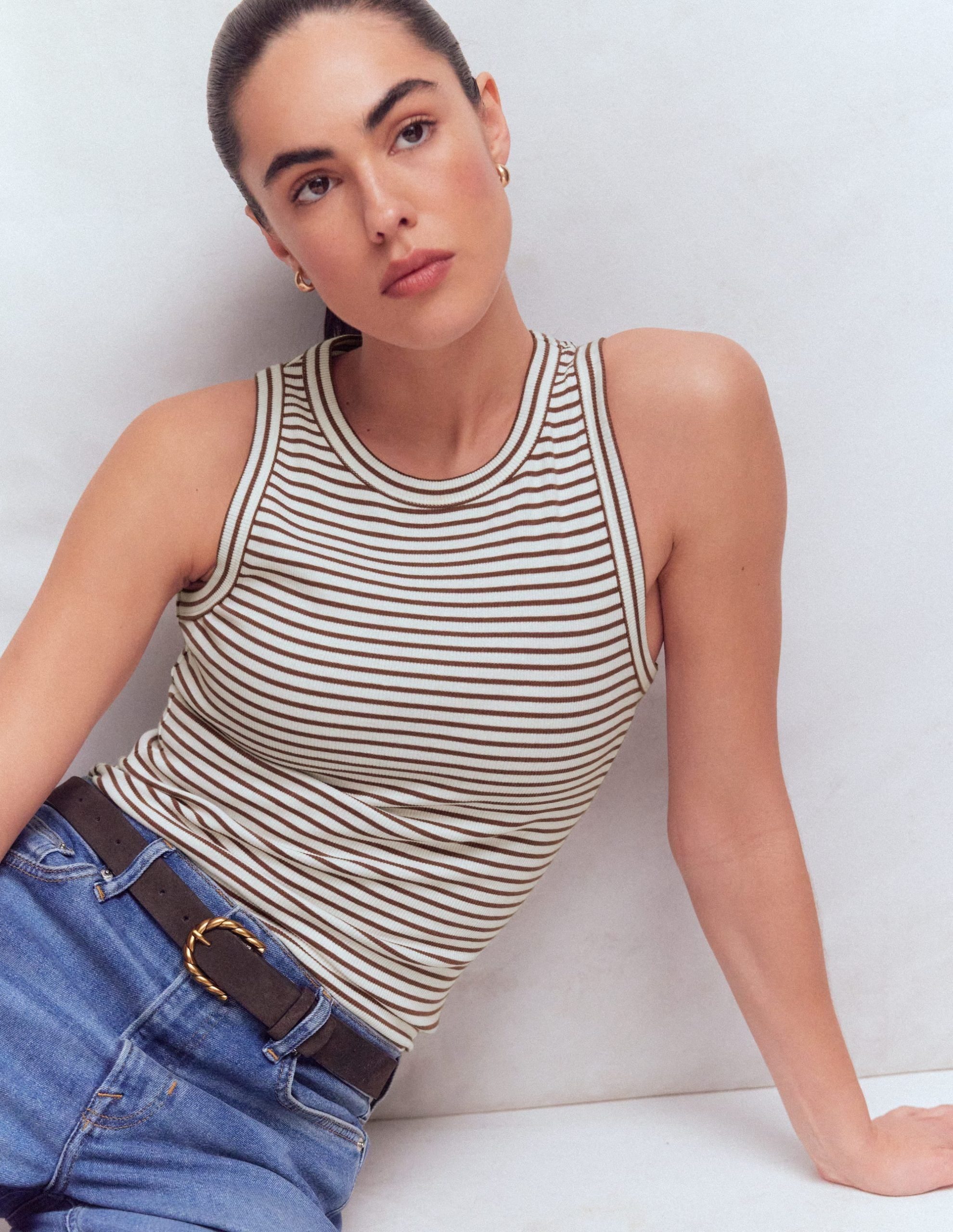 Ribbed Racer Vest-Ivory & Brown Stripe - Image 5
