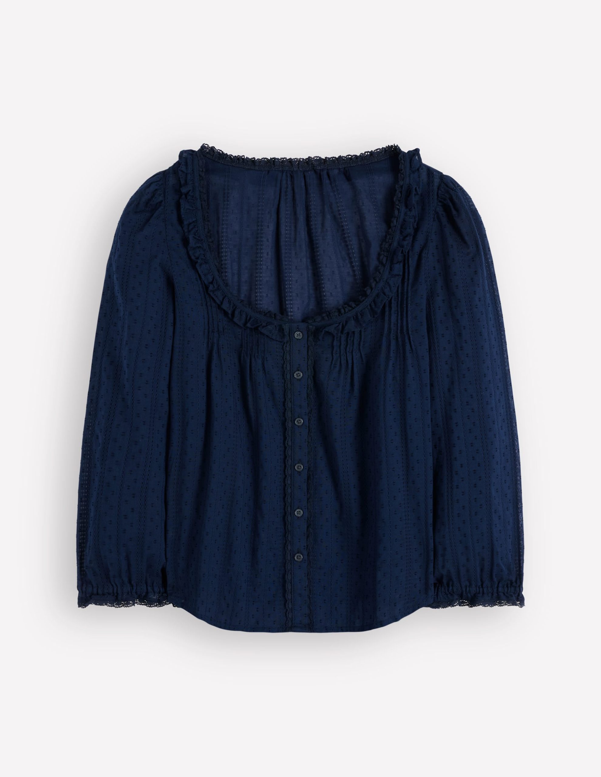 Scoop Neck Ruffle Top-Navy - Image 5