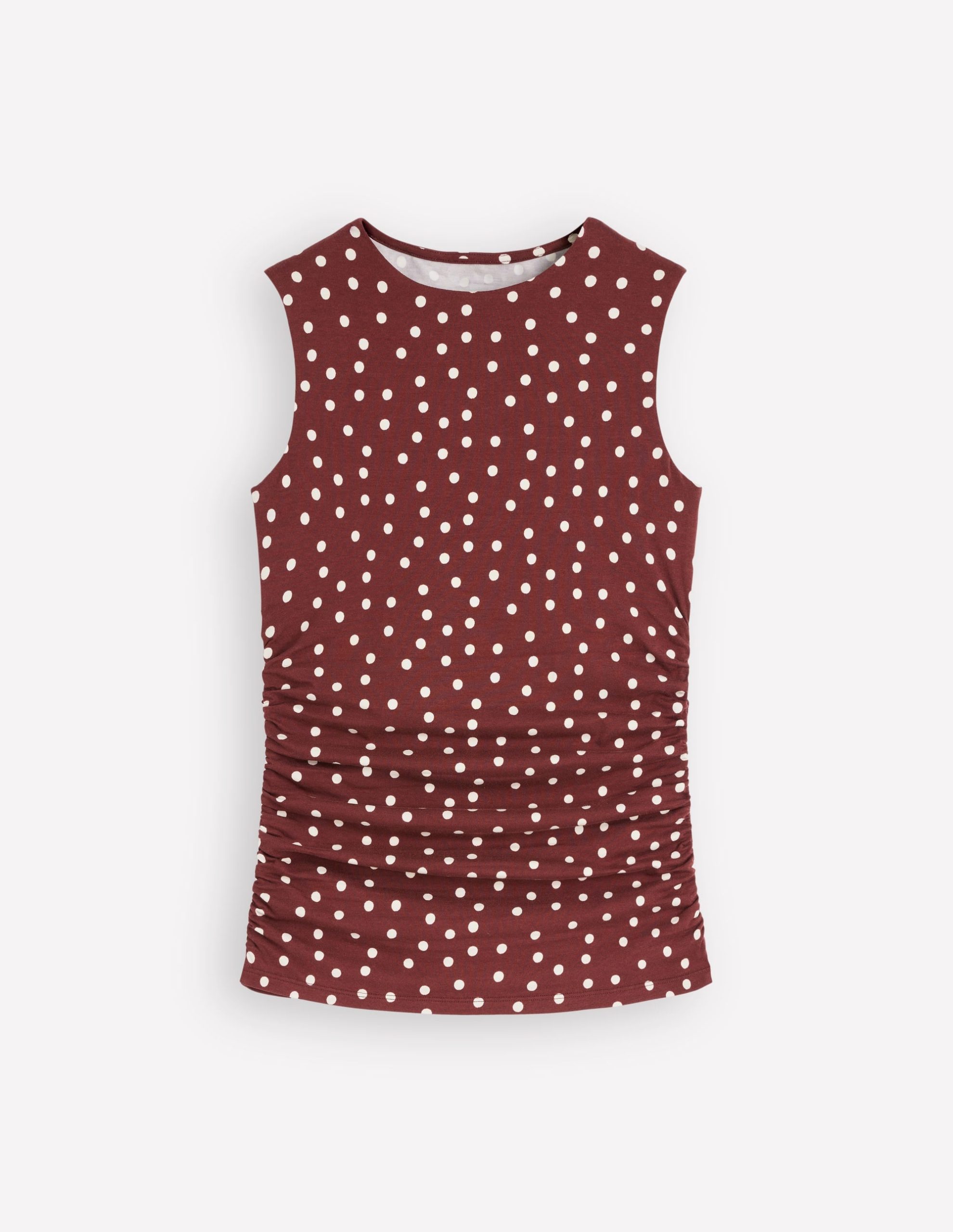 Tia Sleeveless Ruch Jersey Top-Bitter Chocolate & Ivory Spot - Image 5