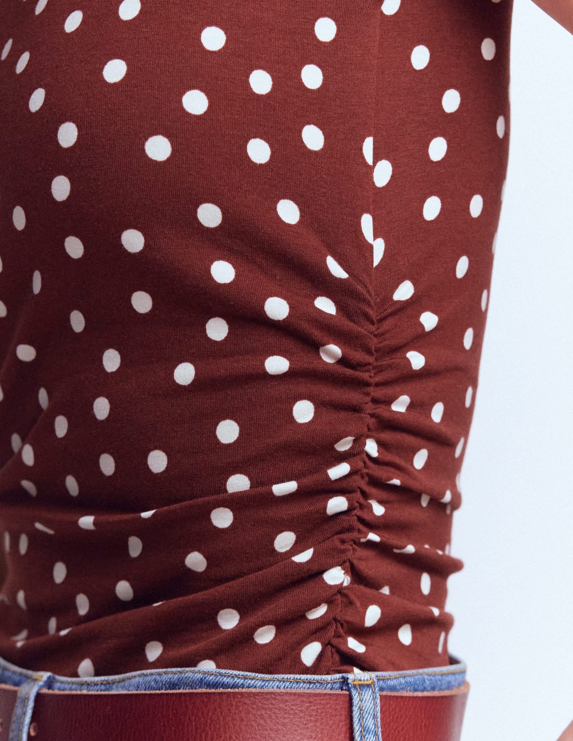 Tia Sleeveless Ruch Jersey Top-Bitter Chocolate & Ivory Spot - Image 2