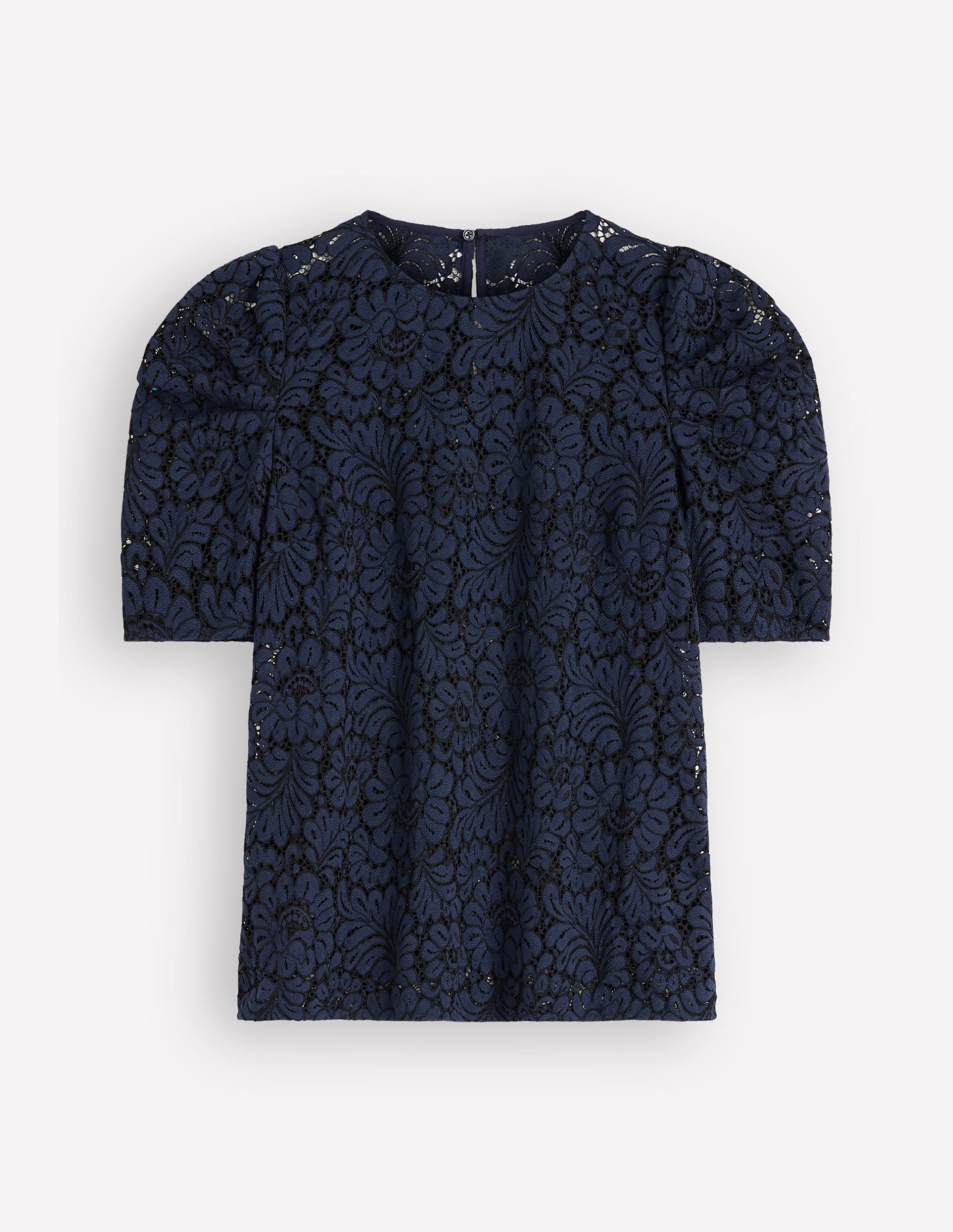 Pleat Sleeve Lace T-shirt-Navy - Image 5