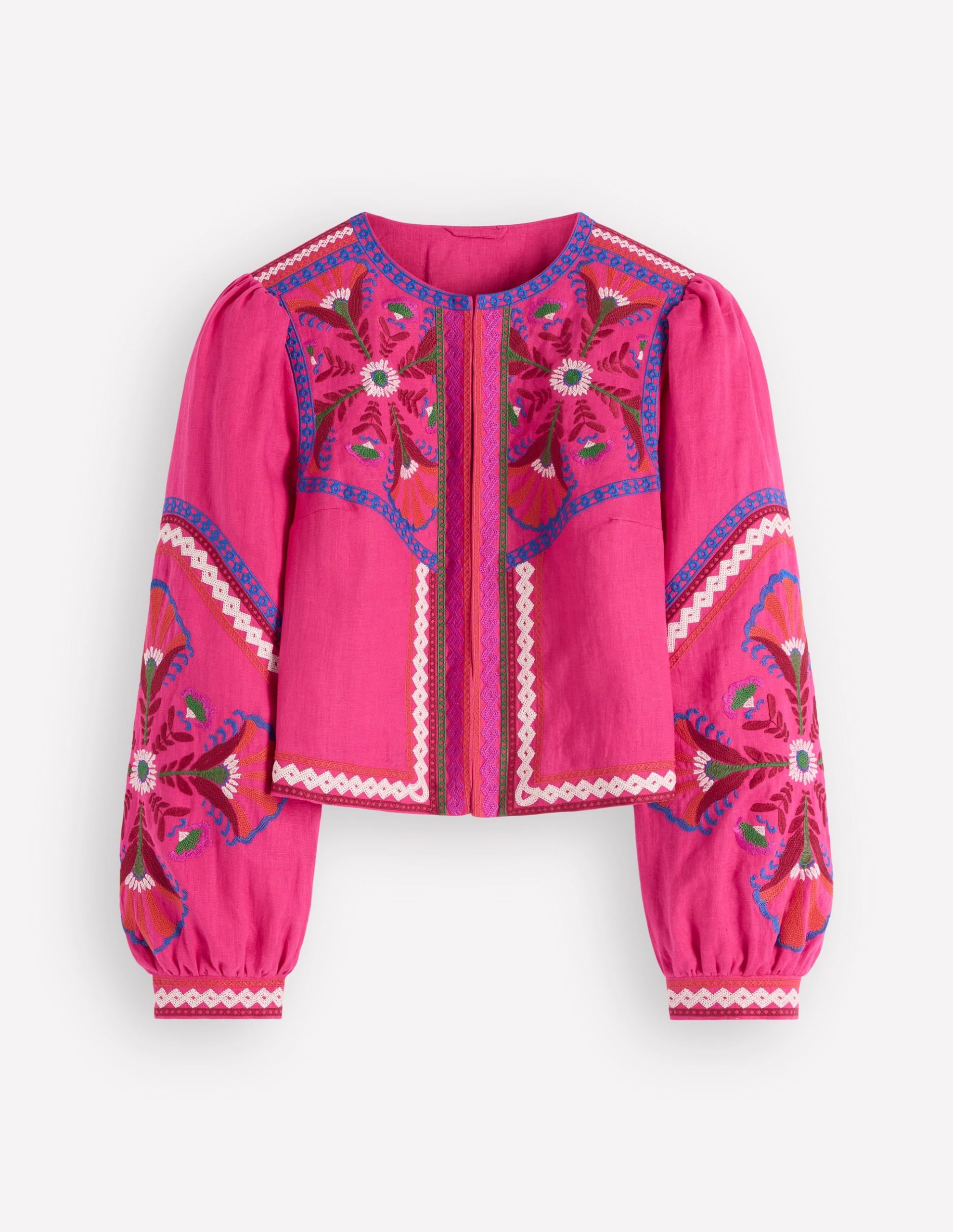 Embroidered Linen Jacket-Pink Peony. Embroidered - Image 7
