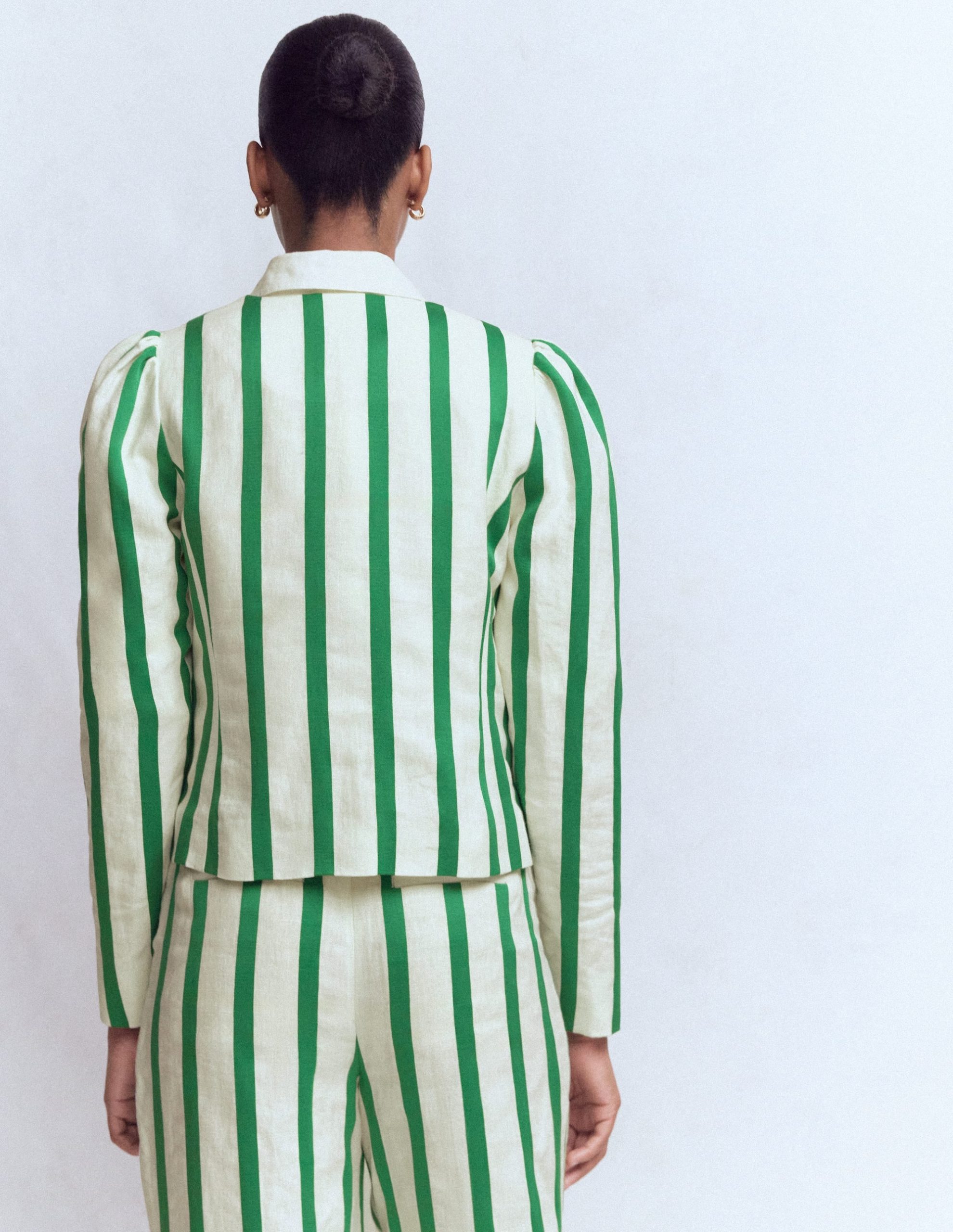Salisbury Puff Sleeve Jacket-Ivory. Fresh Green Stripe - Image 4