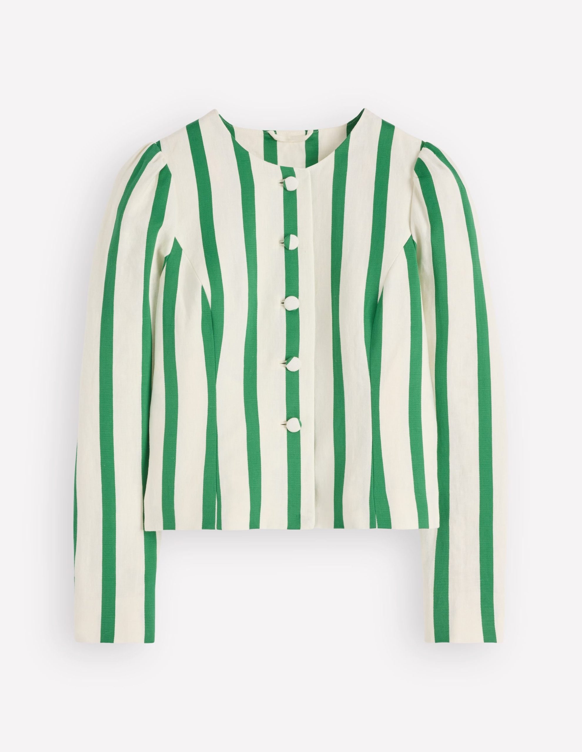 Salisbury Puff Sleeve Jacket-Ivory. Fresh Green Stripe - Image 7