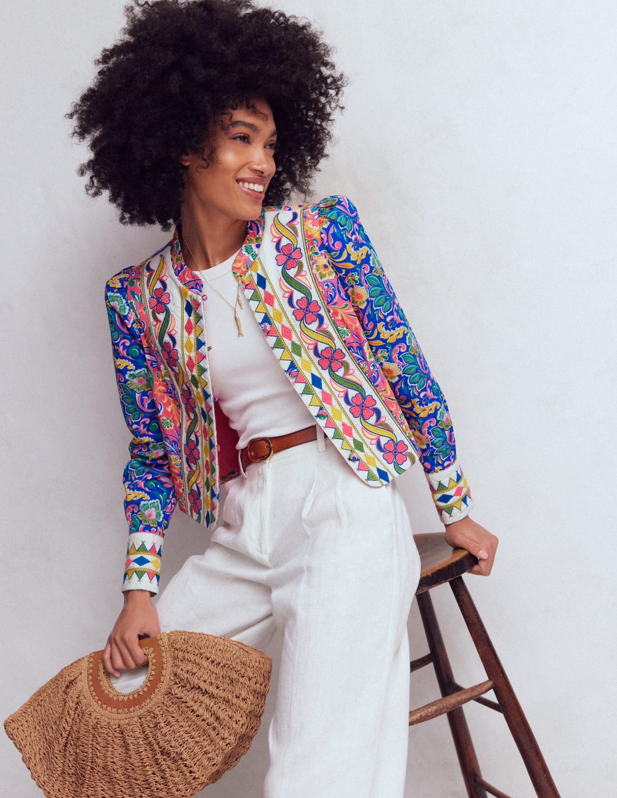 Printed Trim Jacket-Multi. Enchanting Bouquet