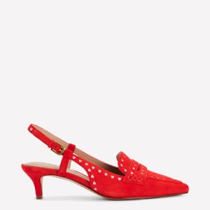 Brogue Slingback Kitten Heel-Red