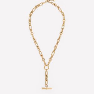 Drop Chain T-bar Necklace-Gold Colour