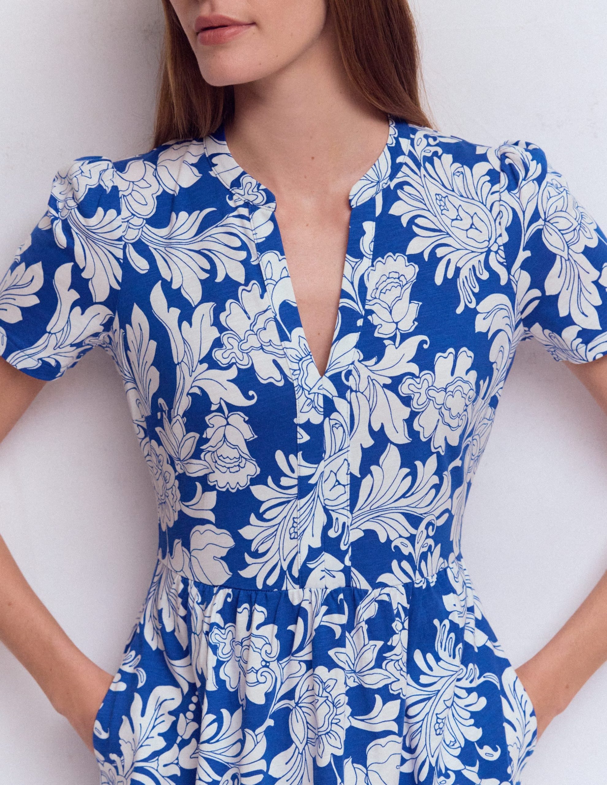 Naomi Short Sleeve Dress-Blue. Botanical Flourish Mono - Image 3