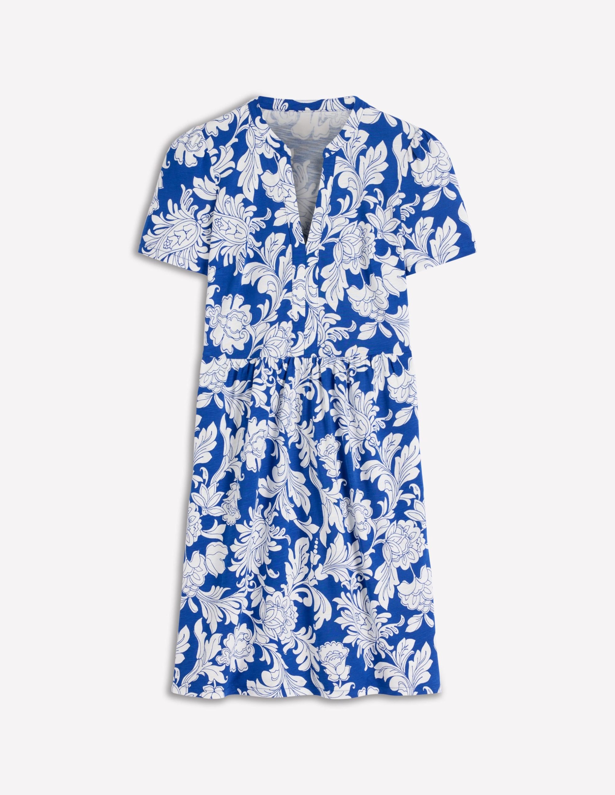 Naomi Short Sleeve Dress-Blue. Botanical Flourish Mono - Image 5