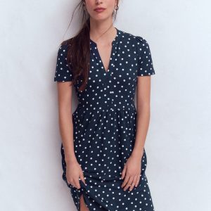 Naomi Short Sleeve Dress-French Navy. Painted Dot