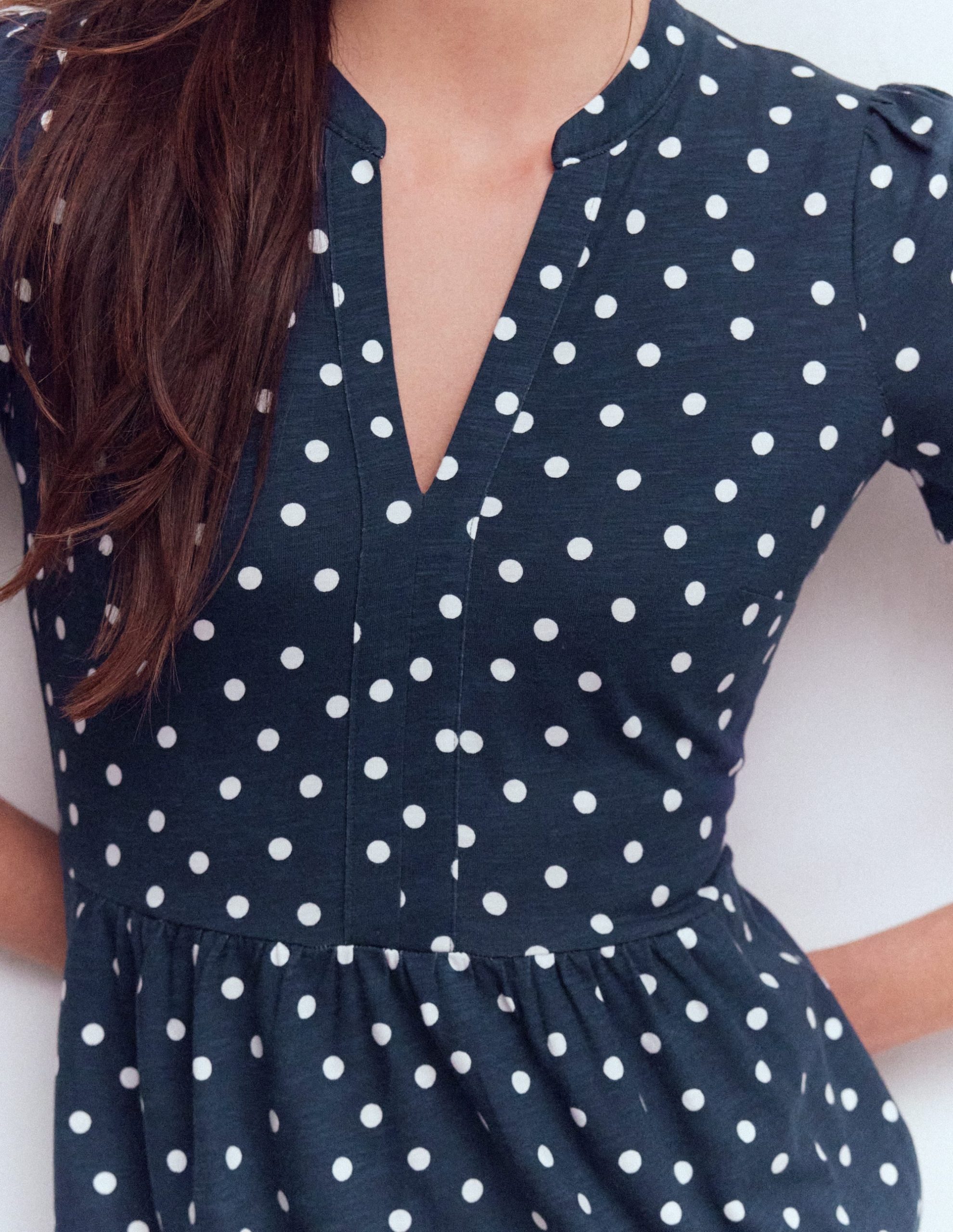 Naomi Short Sleeve Dress-French Navy. Painted Dot - Image 2