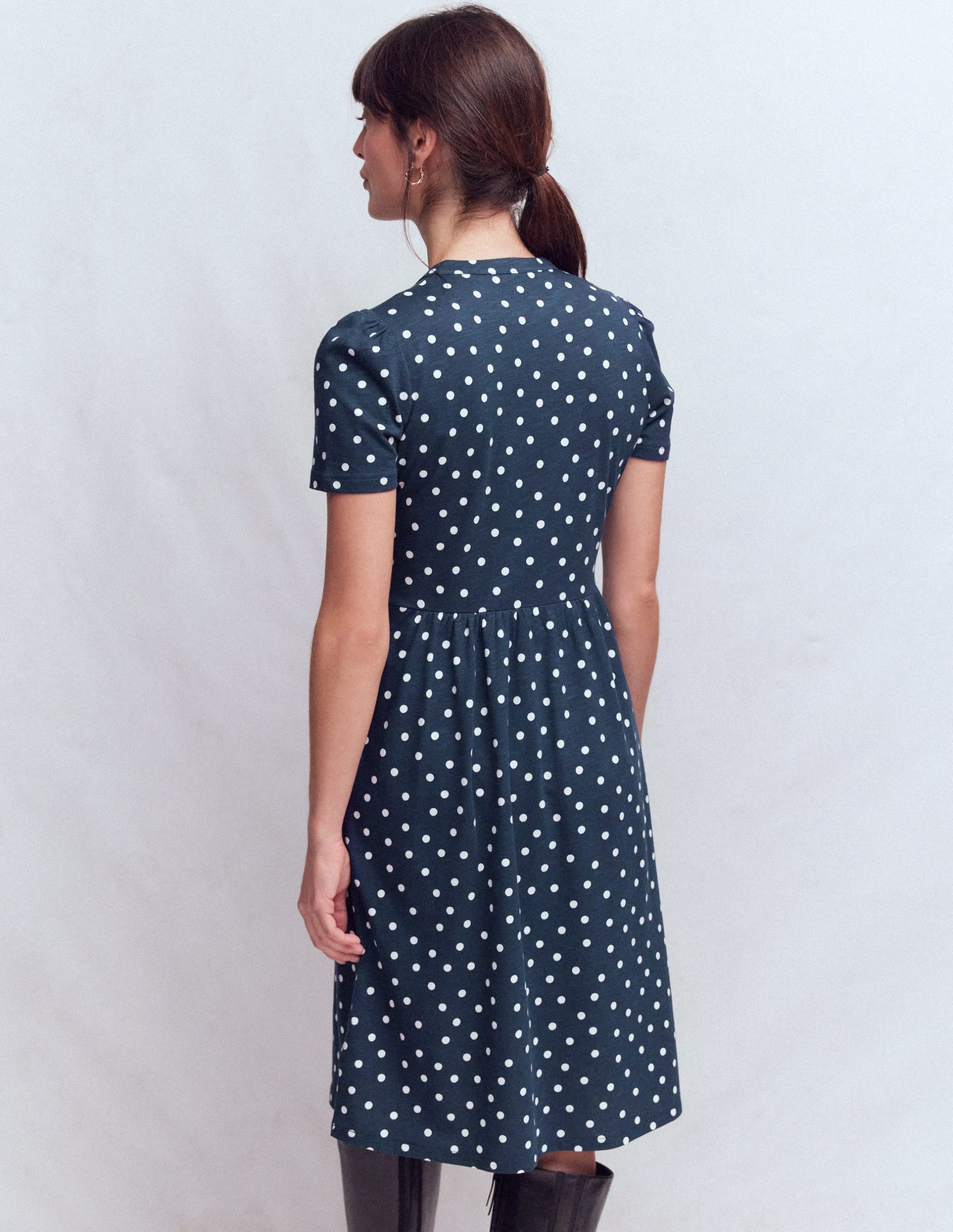 Naomi Short Sleeve Dress-French Navy. Painted Dot - Image 3