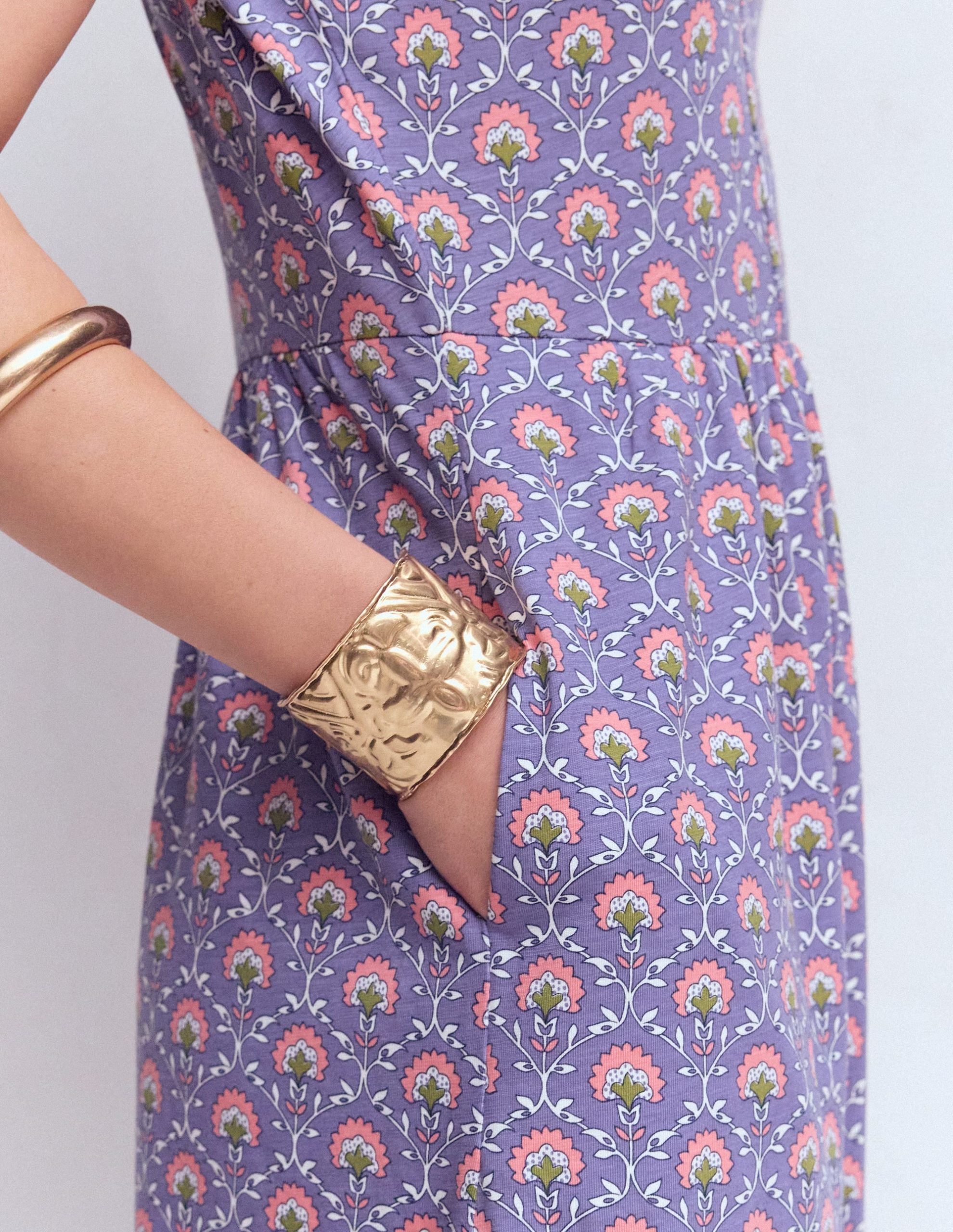 Naomi Short Sleeve Dress-Purple Thistle. Flower Lattice - Image 2