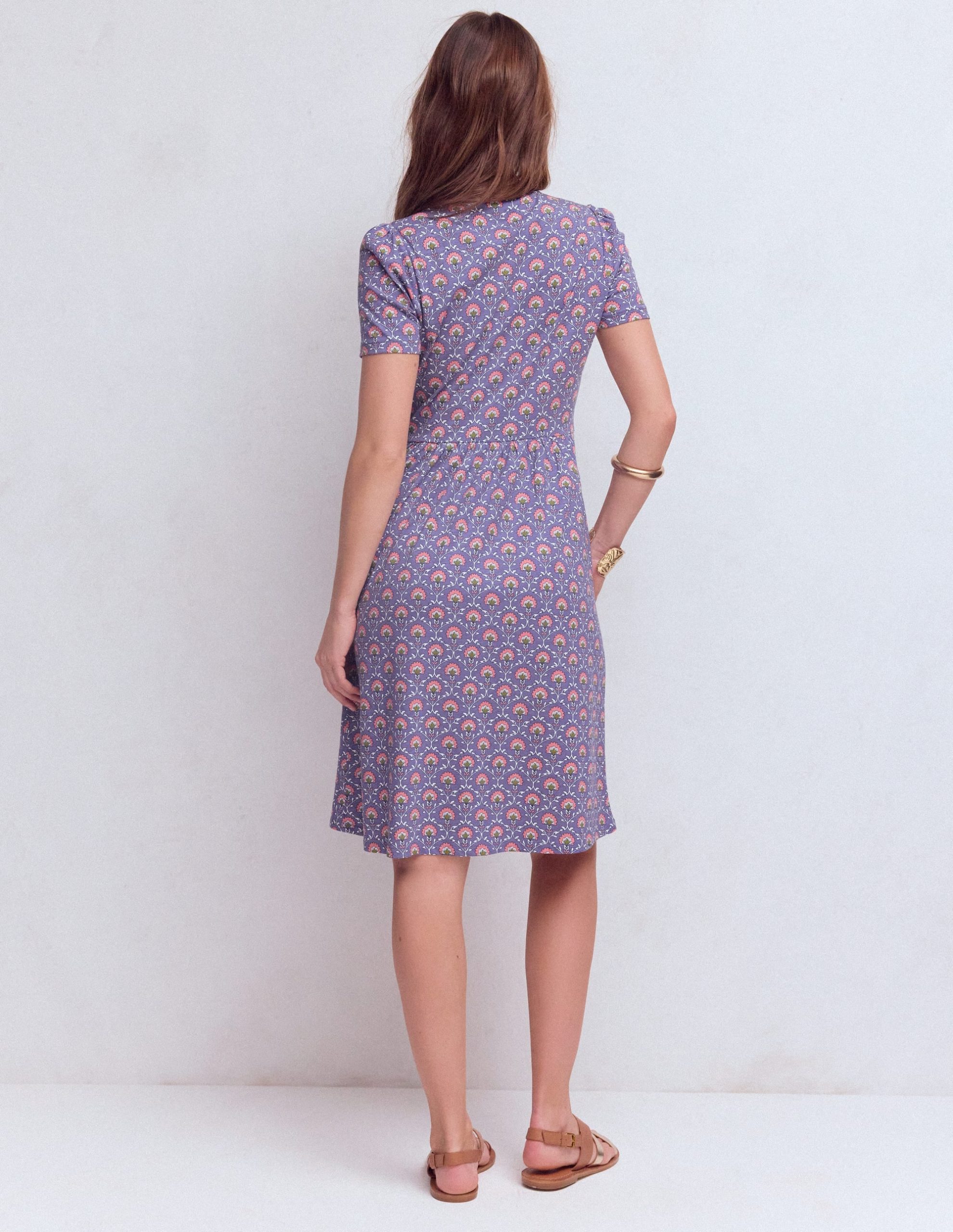 Naomi Short Sleeve Dress-Purple Thistle. Flower Lattice - Image 3
