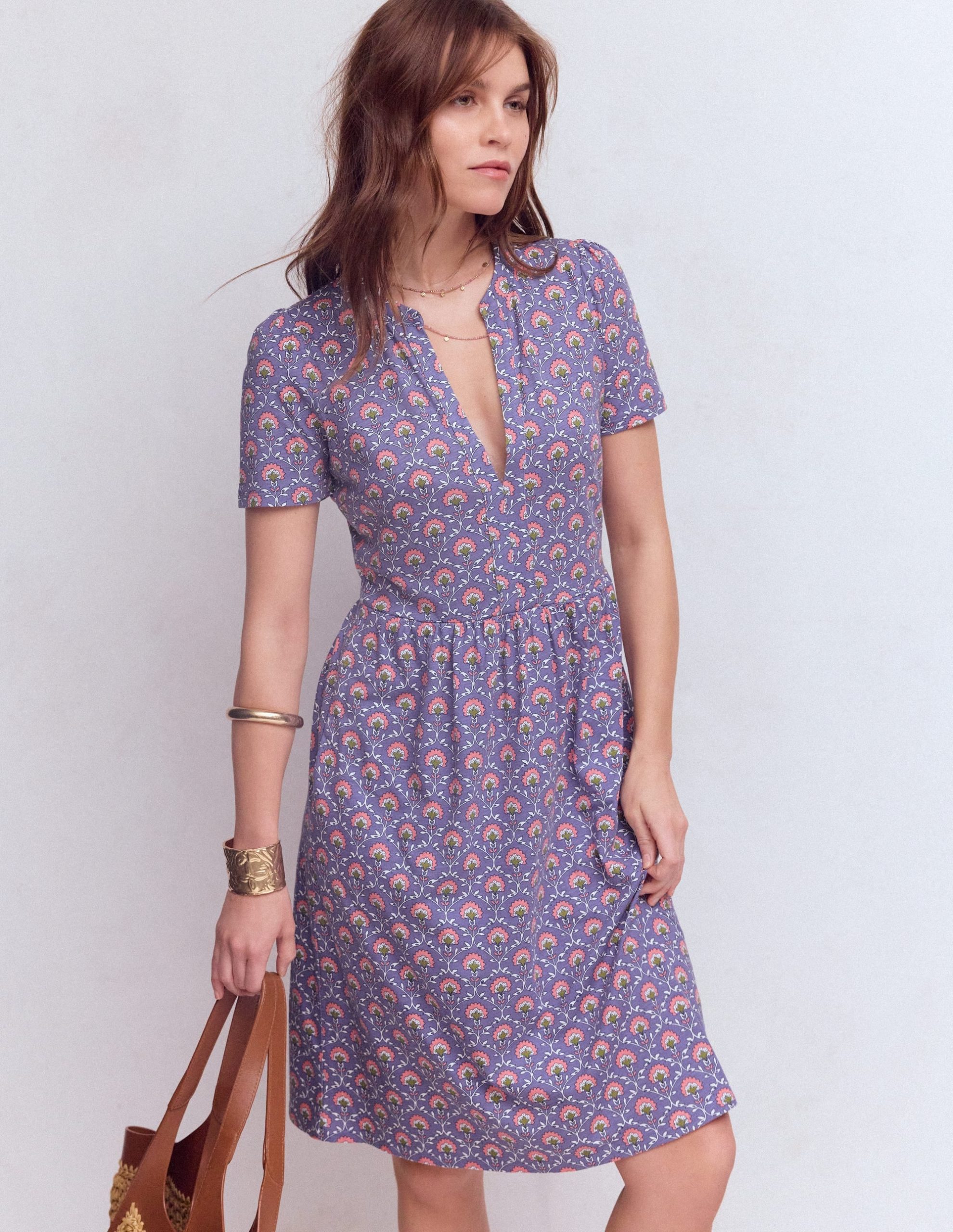 Naomi Short Sleeve Dress-Purple Thistle. Flower Lattice - Image 4