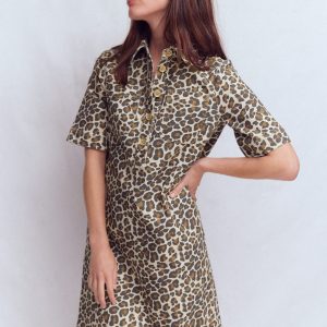Zia Pocket Shift Dress-Almond Milk. Cheetah Pop