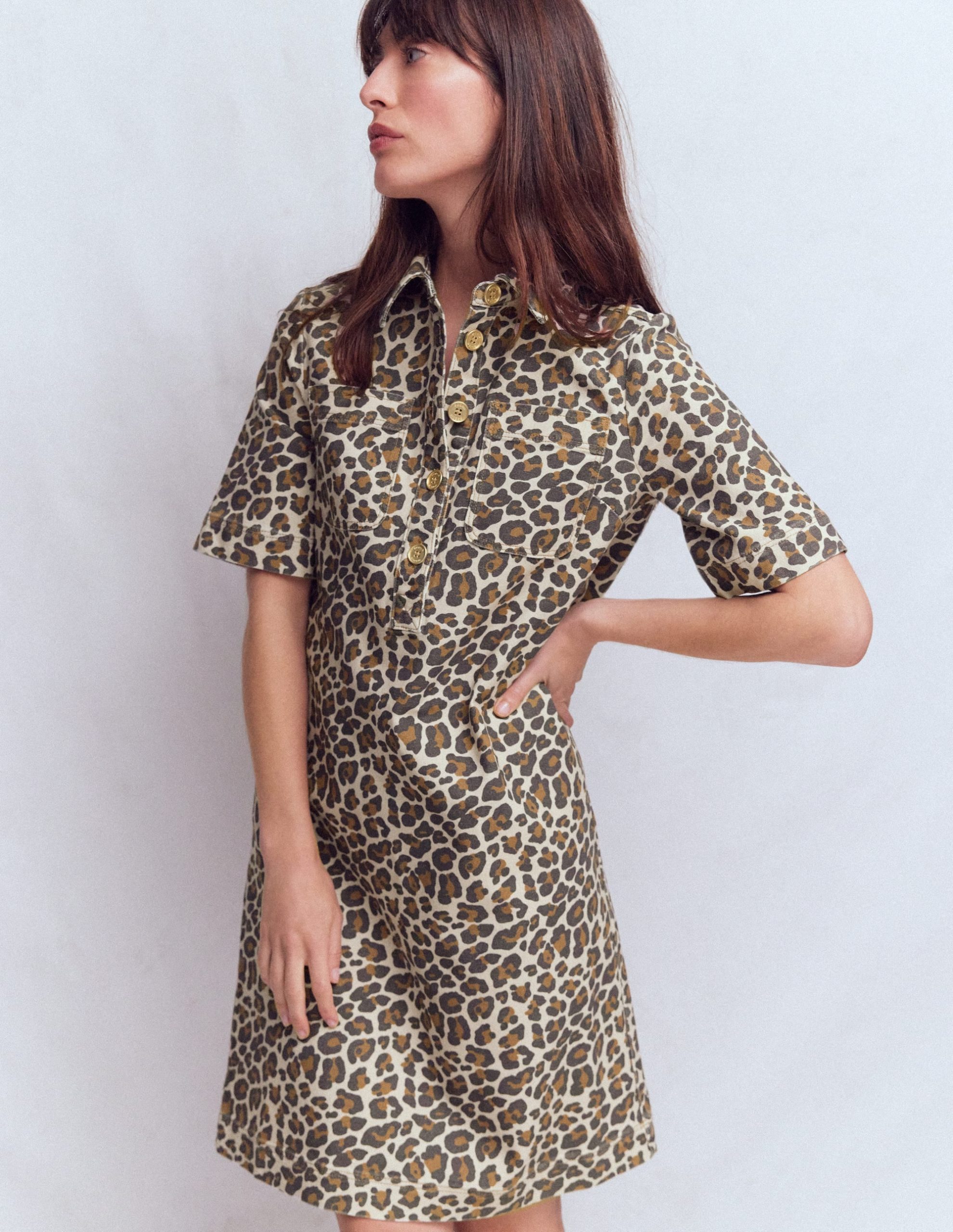 Zia Pocket Shift Dress-Almond Milk. Cheetah Pop