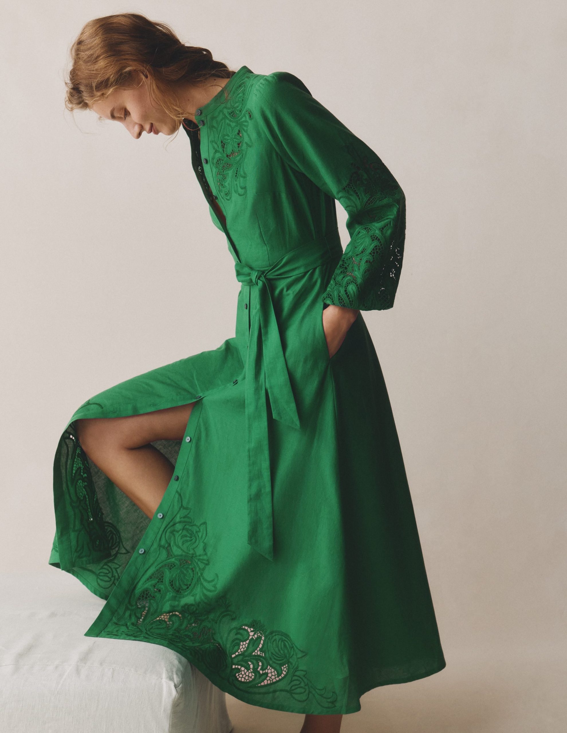 Mae Linen Blend Shirt Dress-Highland Green - Image 5