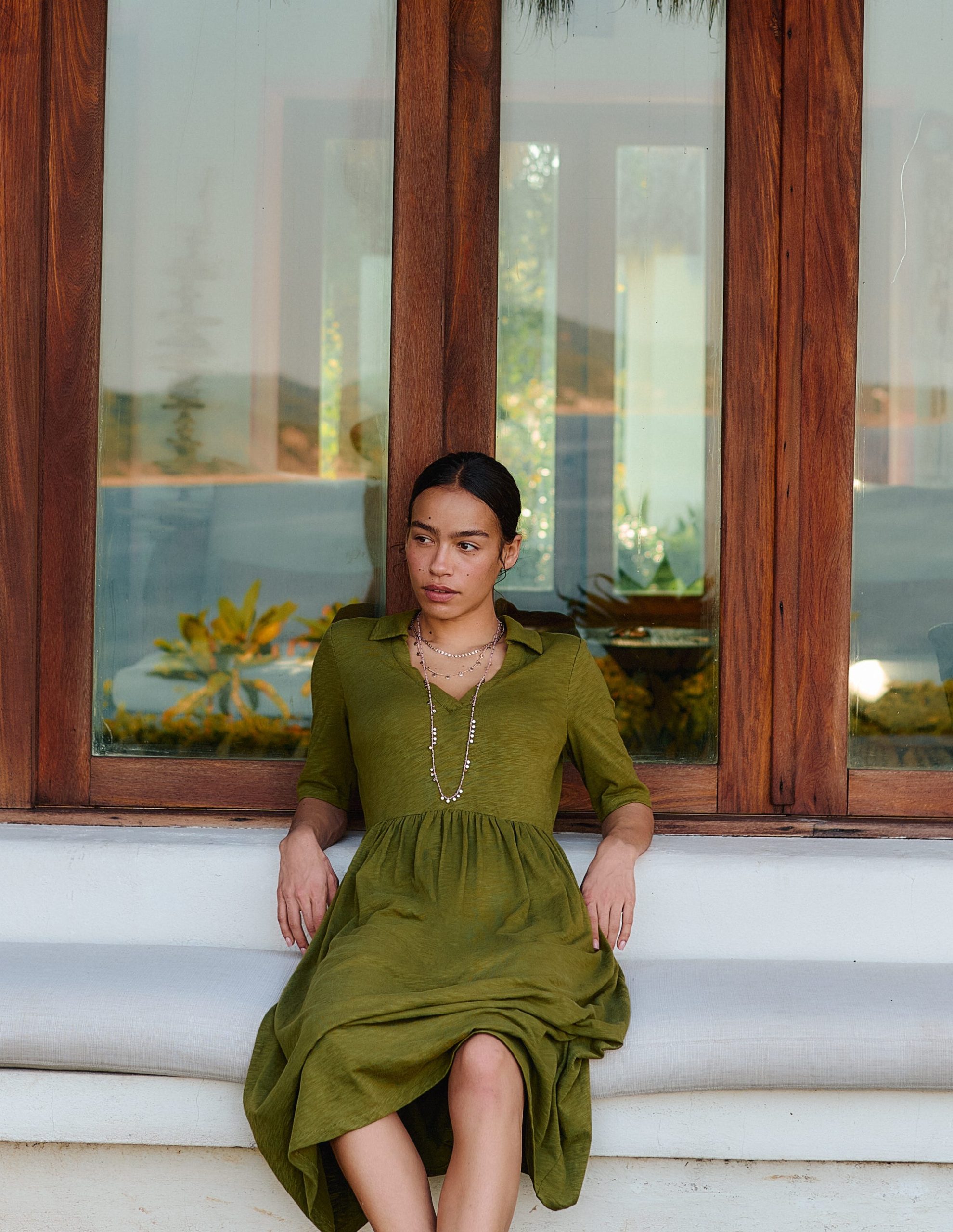 Aria Collared Jersey Dress-Promenade Green - Image 6