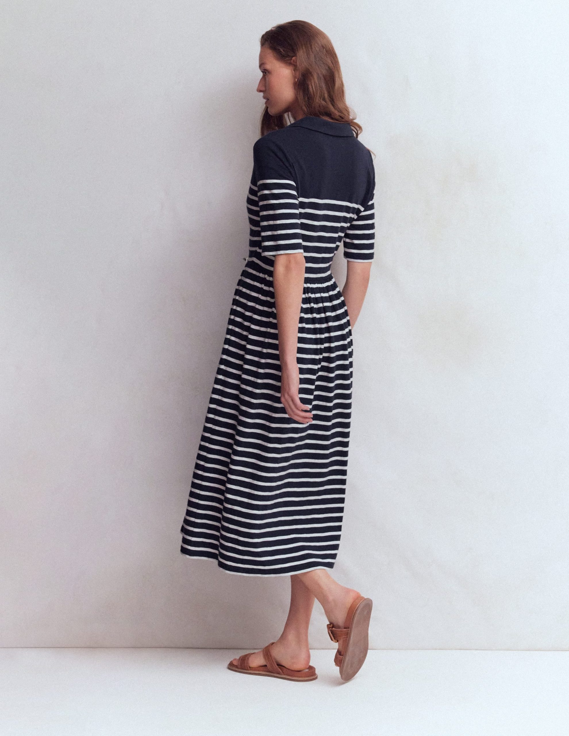 Aria Collared Jersey Dress-Navy. Ivory Stripe - Image 3