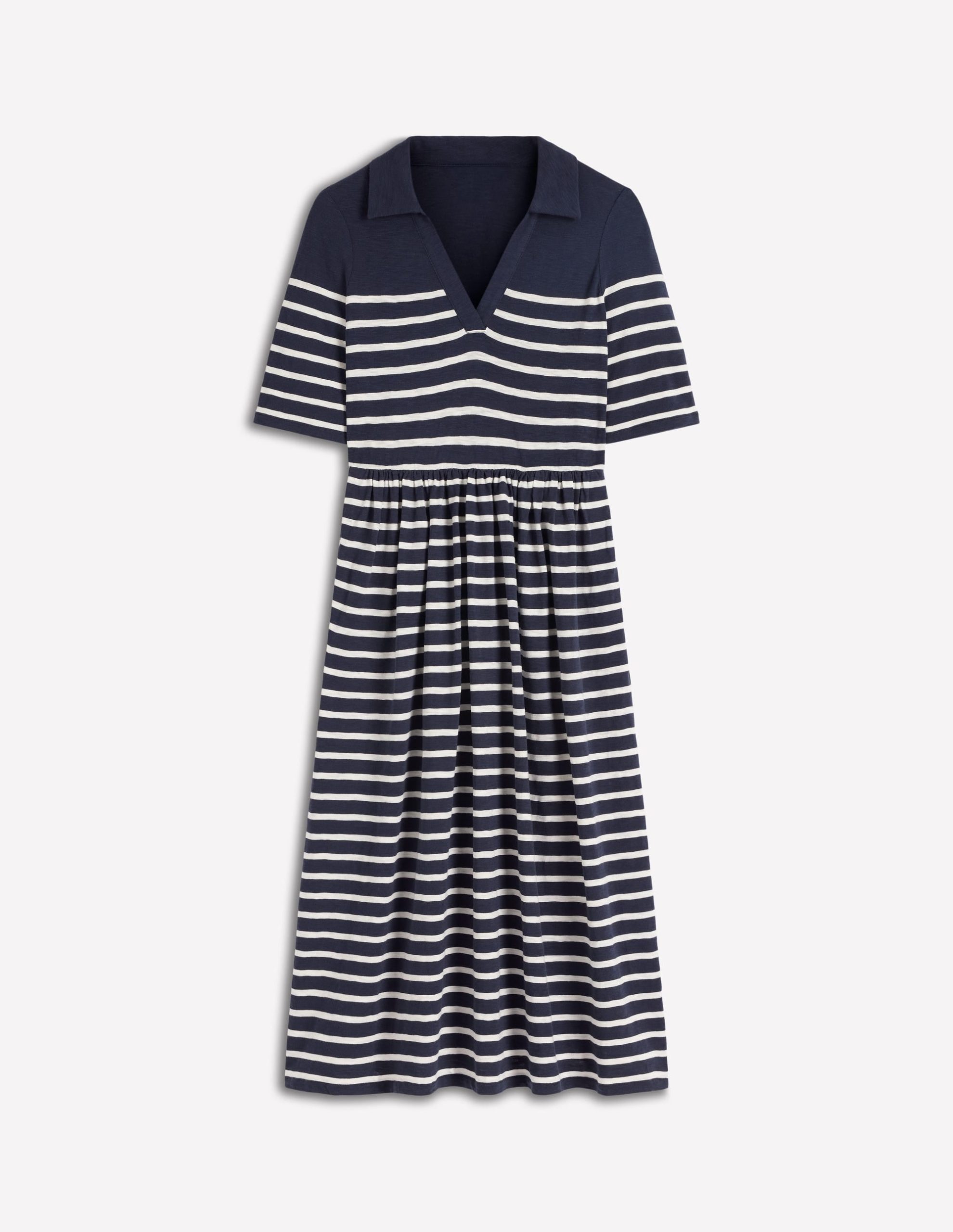 Aria Collared Jersey Dress-Navy. Ivory Stripe - Image 6