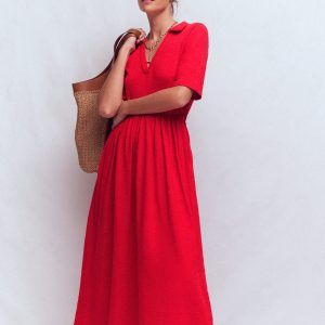 Aria Collared Jersey Dress-Merida Red