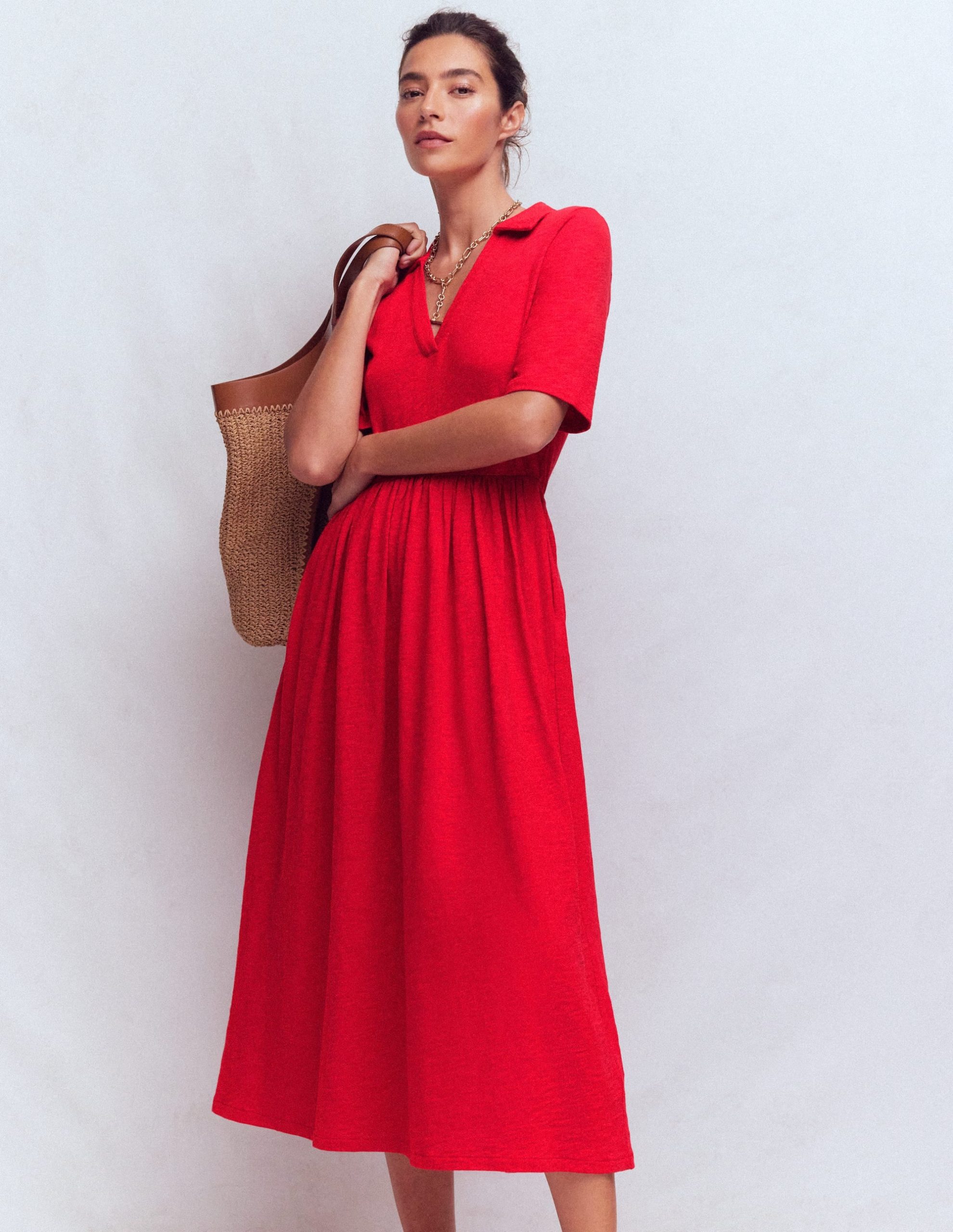 Aria Collared Jersey Dress-Merida Red