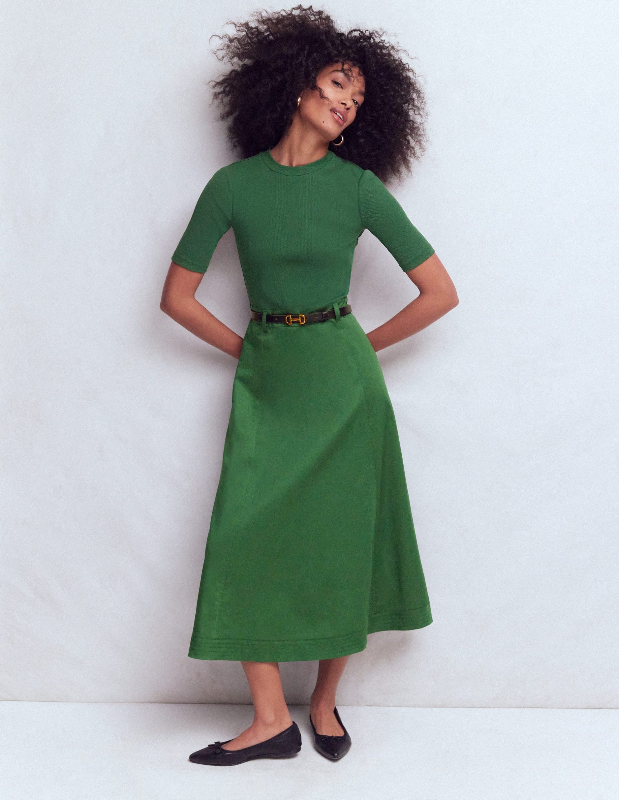 Crew Neck Mix Media Dress-Promenade Green - Image 4