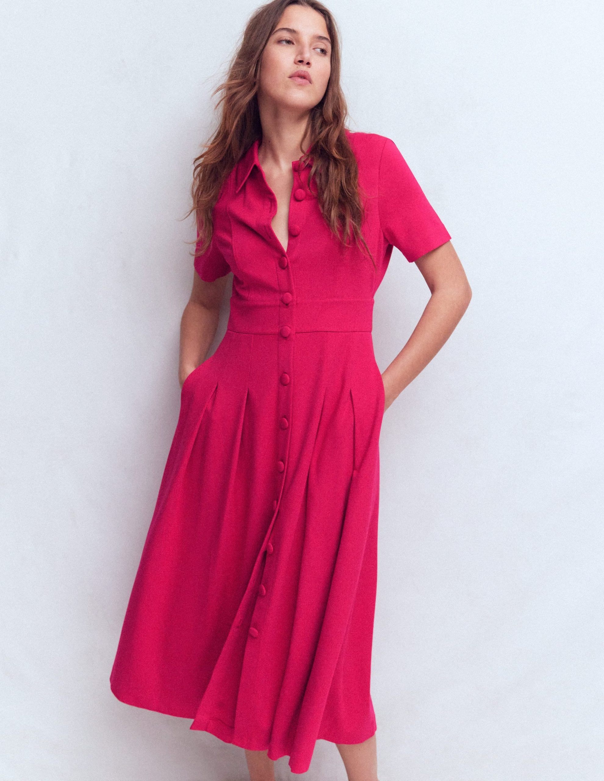 Bridget Ponte Shirt Dress-Pomegranate - Image 4
