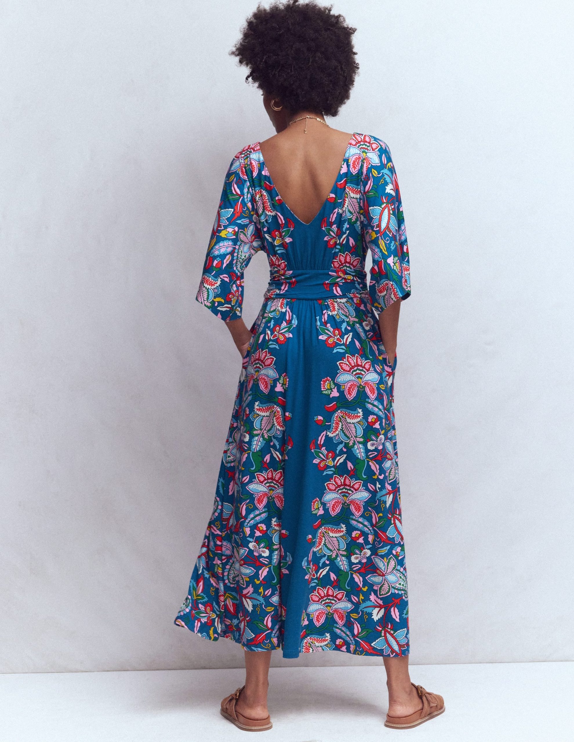 Imelda Kimono Jersey Dress-Blue. Botanical Trail - Image 3