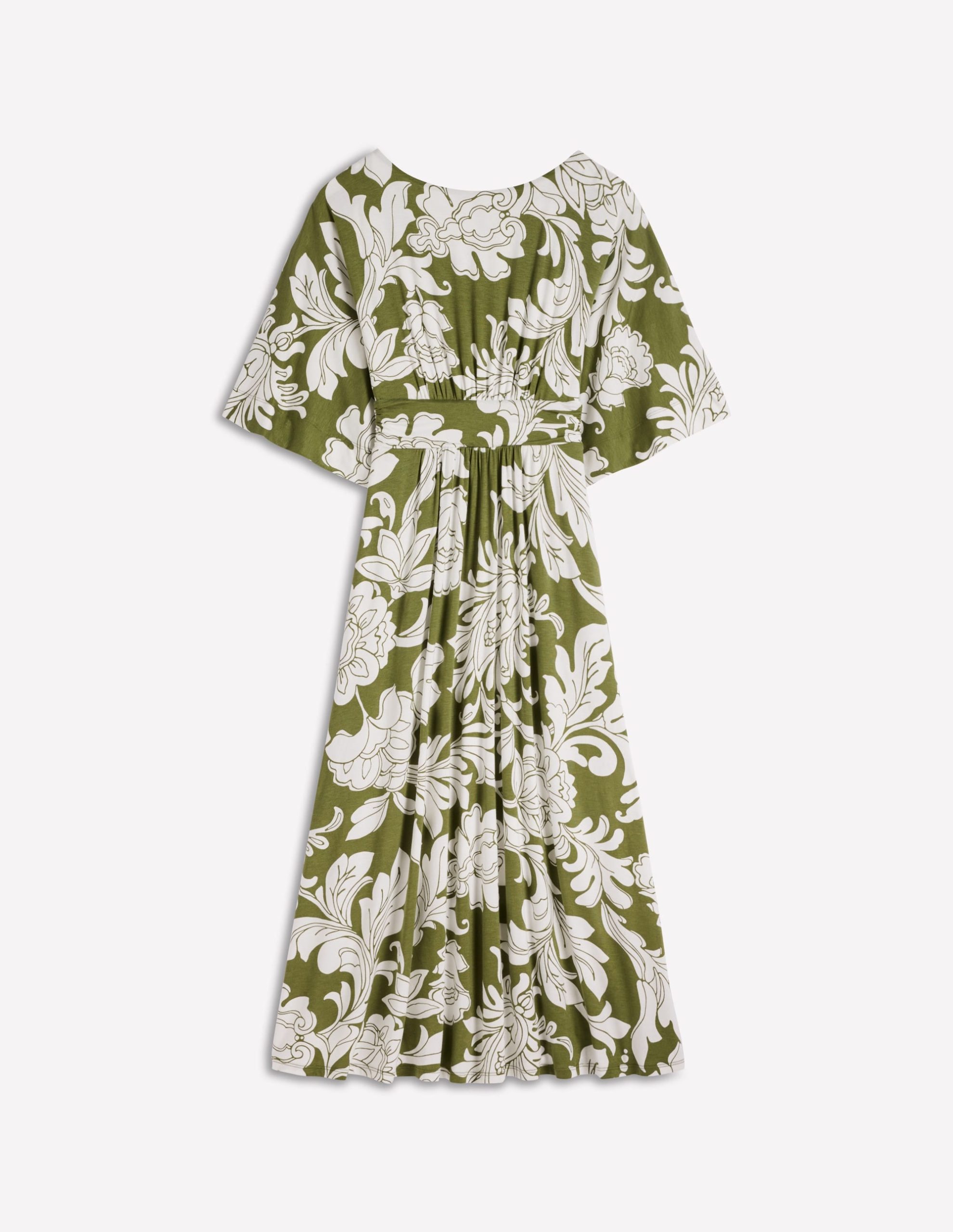 Imelda Kimono Jersey Dress-Olive. Botanical Flourish Mono - Image 7